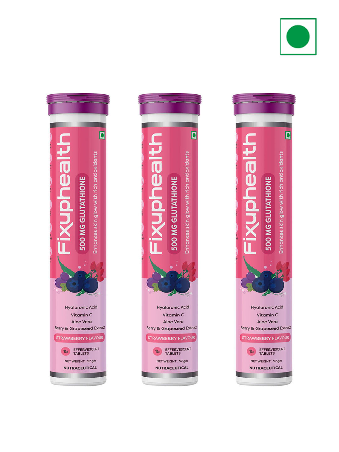 

Fixuphealth Set Of 3 Glutathione Vit-C AloeVera Berry& Grapeseed Tablet- 15 Tabs Each, Multi