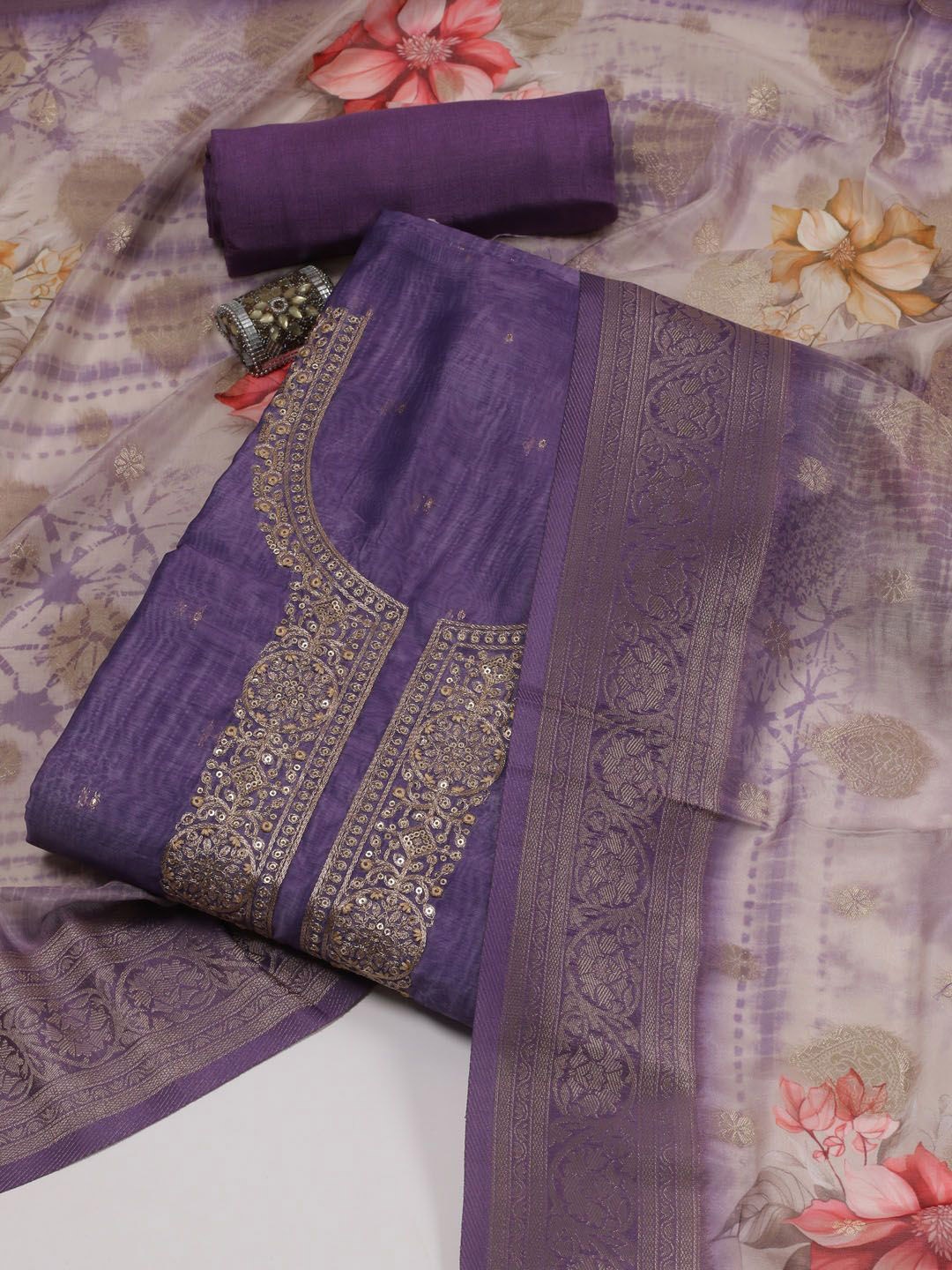

Meena Bazaar Embroidered Unstitched Dress Material, Purple