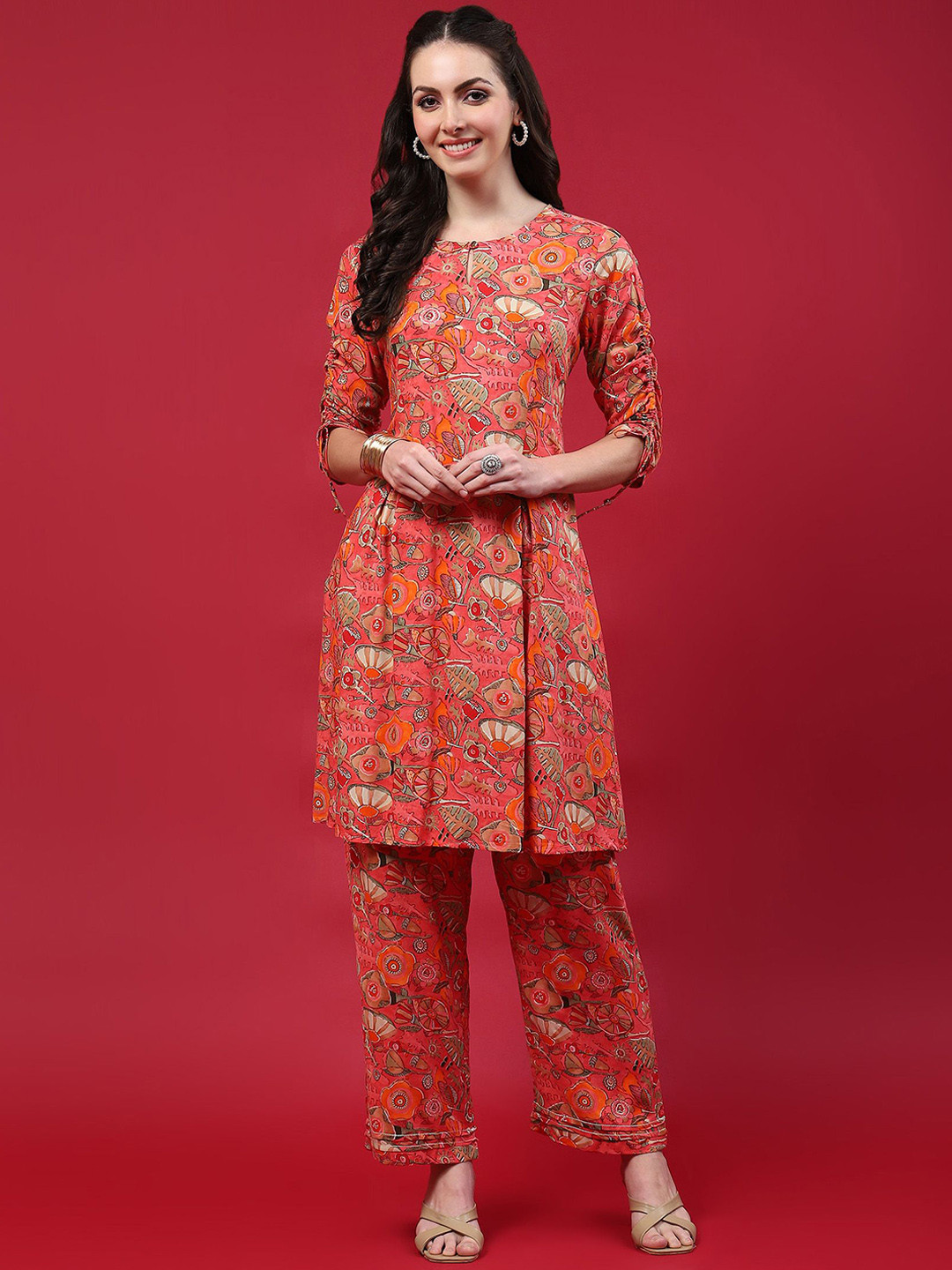 

Shree Printed Tunic With Trousers, Peach