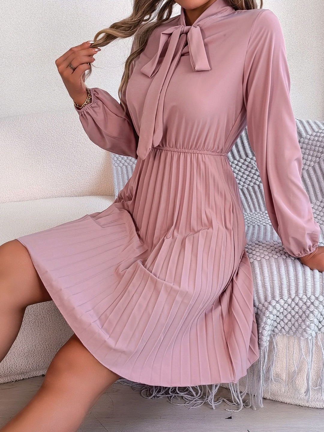 

HERE&NOW Women Tie-Up Neck Maxi Midi Dress, Pink