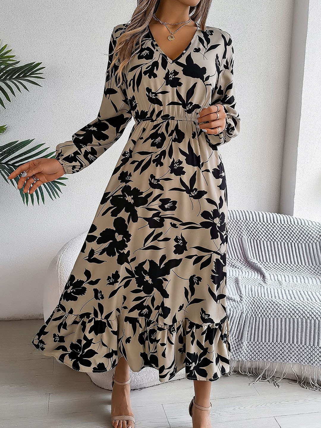 

HERE&NOW Women Printed A-Line Dress, Beige
