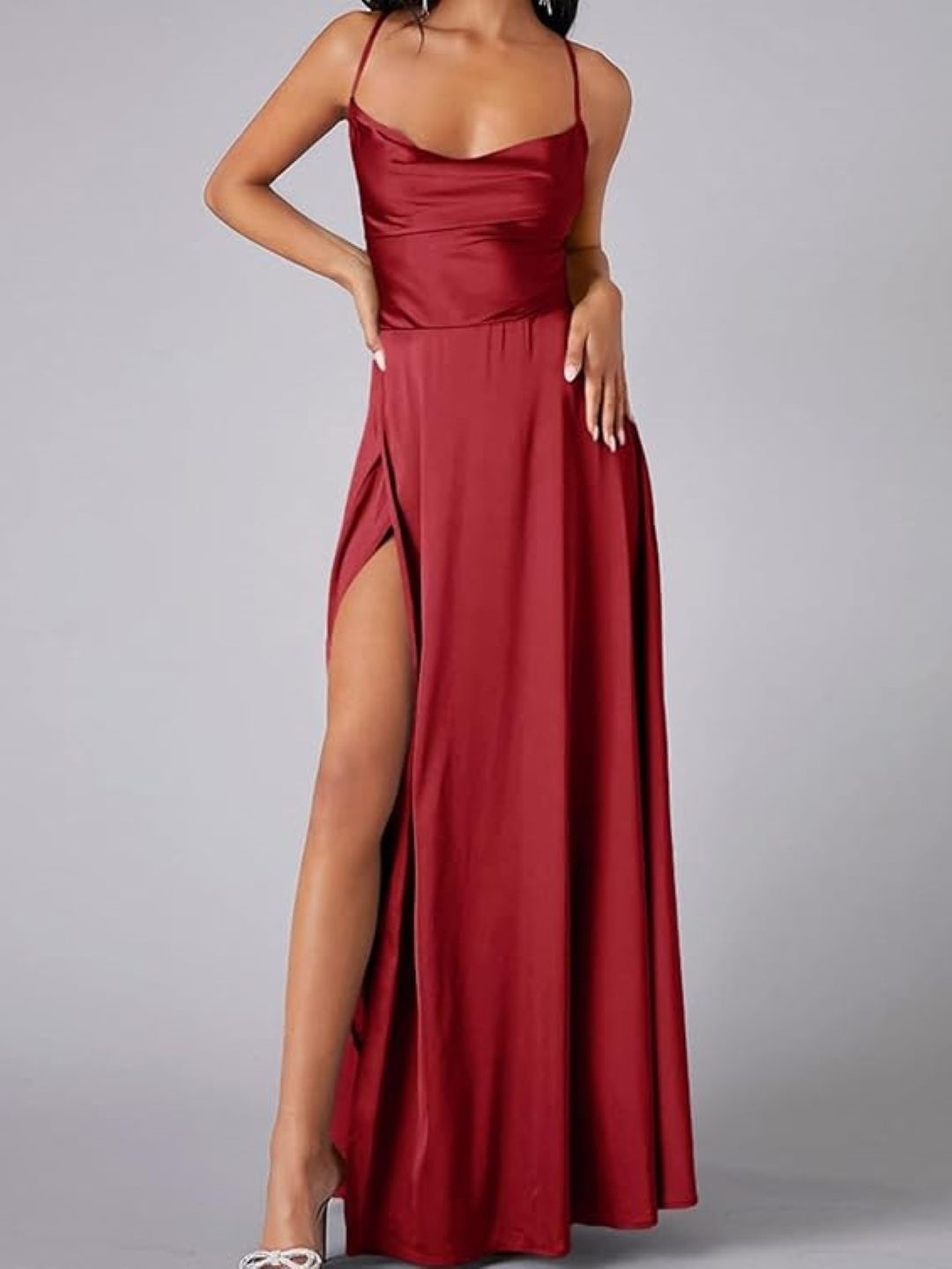 

KPOP Women Solid Maxi Dress, Red