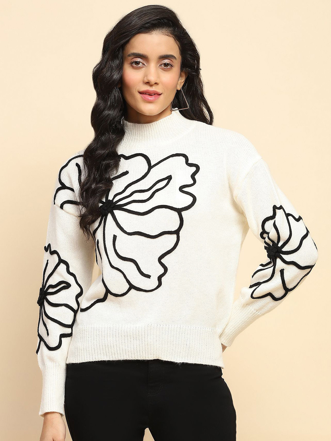 

Global Republic Women Floral Printed Pullover, White