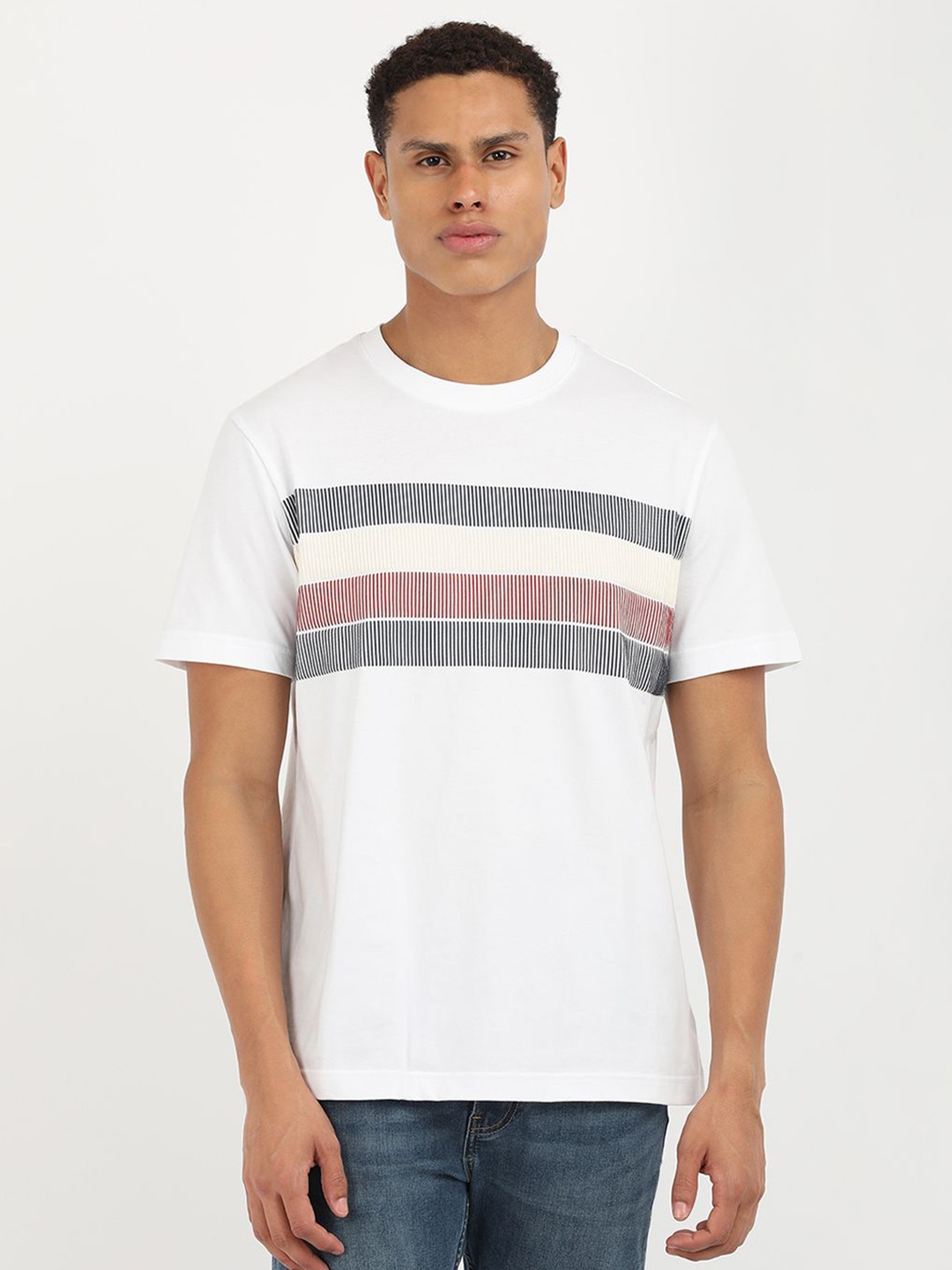 

Tommy Hilfiger Men Abstract Printed Round Neck Cotton Relaxed Fit T-shirt, White