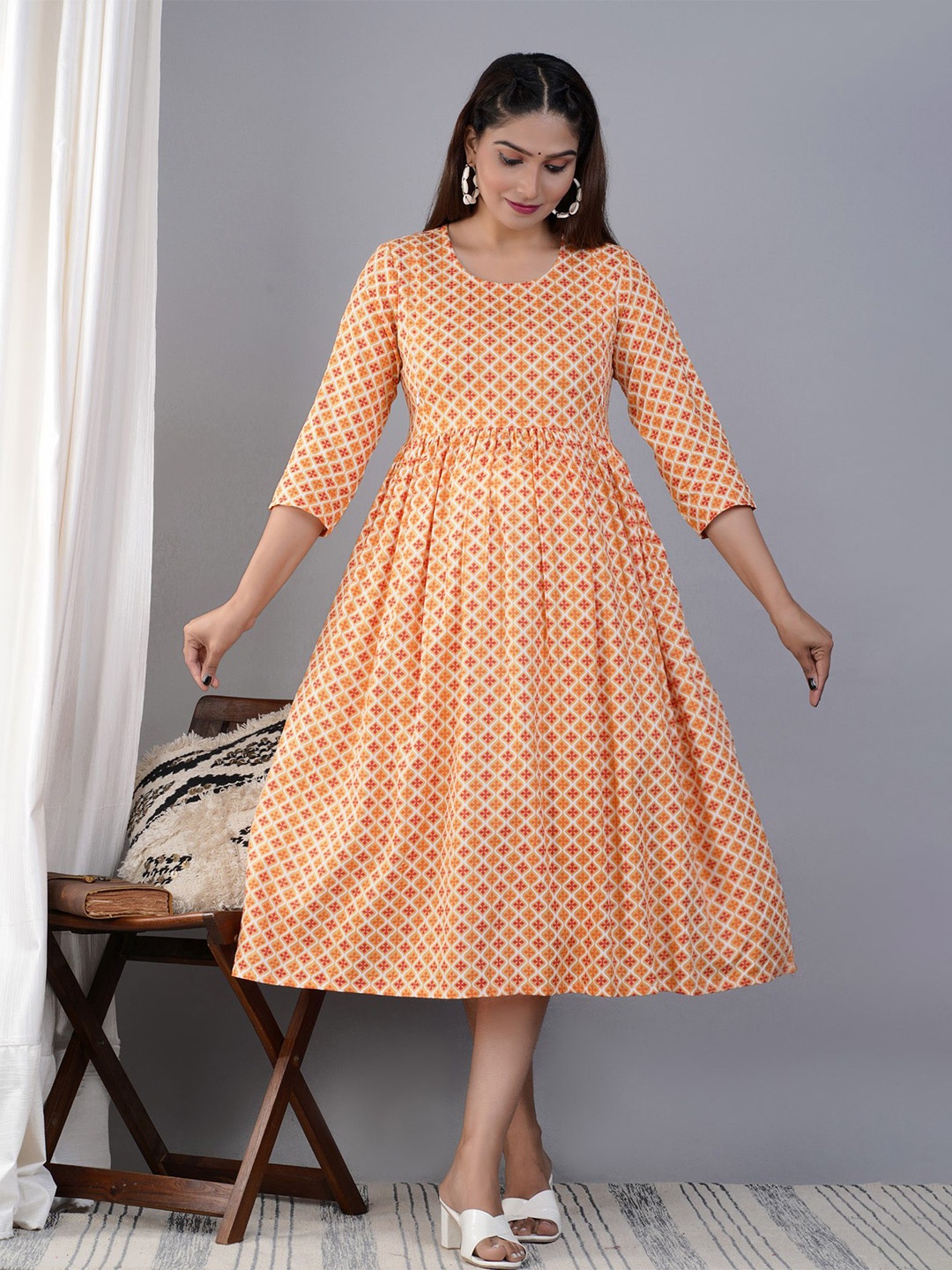 

TANISHA Floral Print Maternity Fit & Flare Dress, Orange