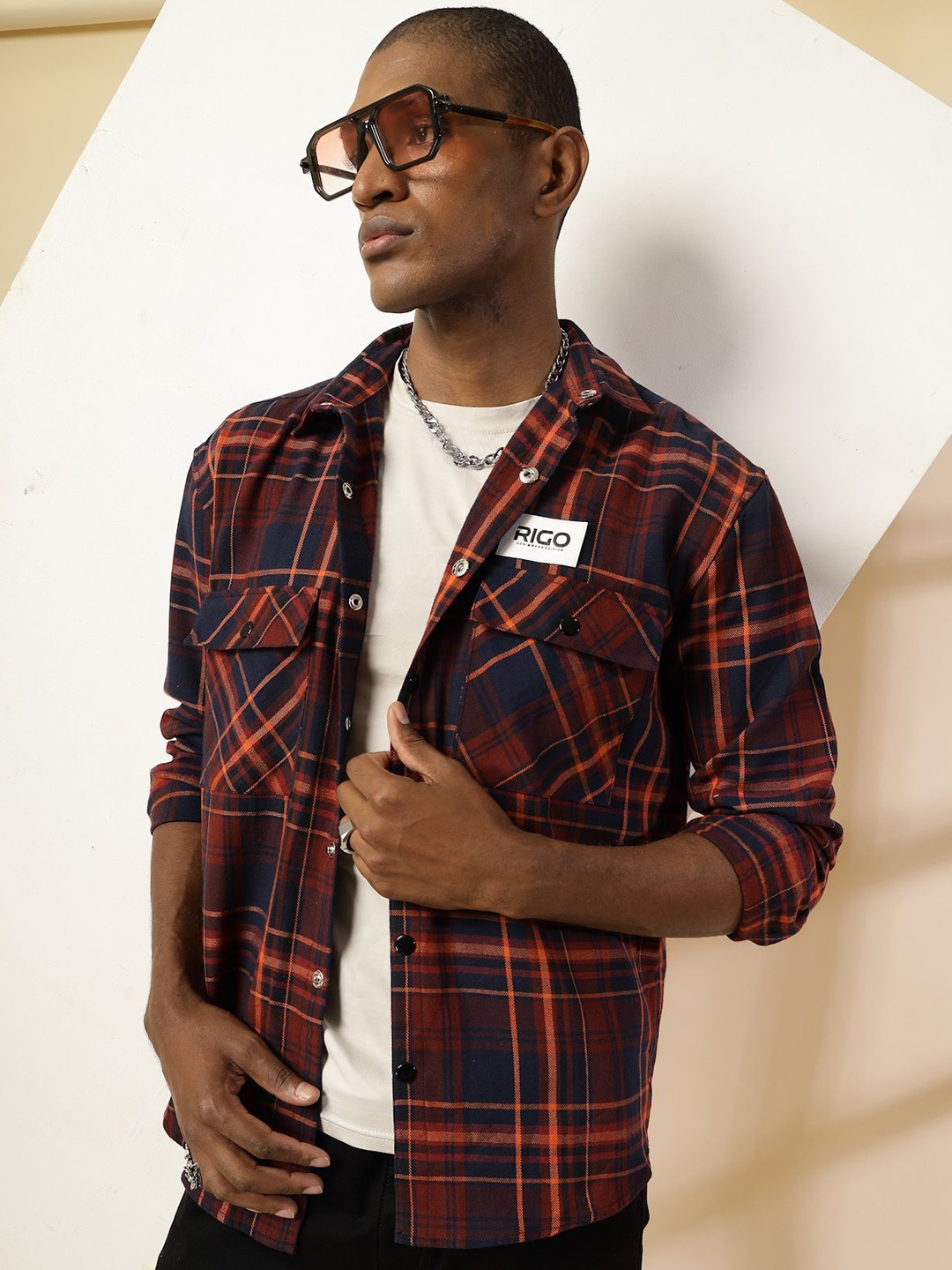 

Rigo Men Comfort Checked Casual Shirt, Blue