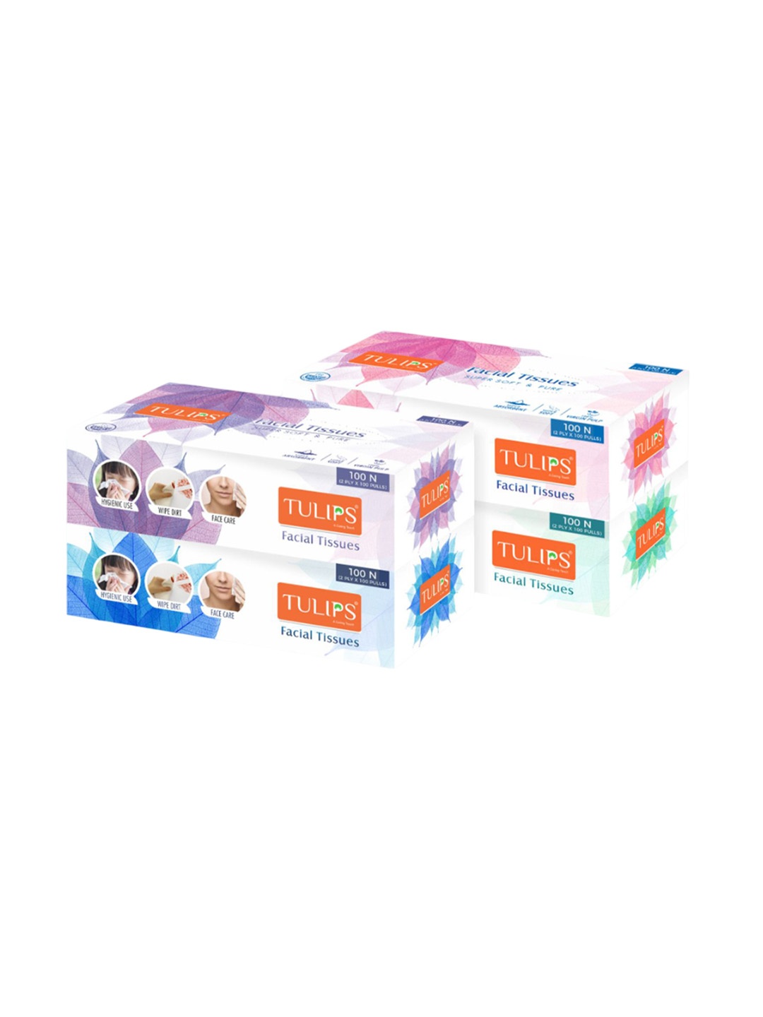 

TULIPS Set Of 4 Facial Tissues 100 Pulls Each, Multi