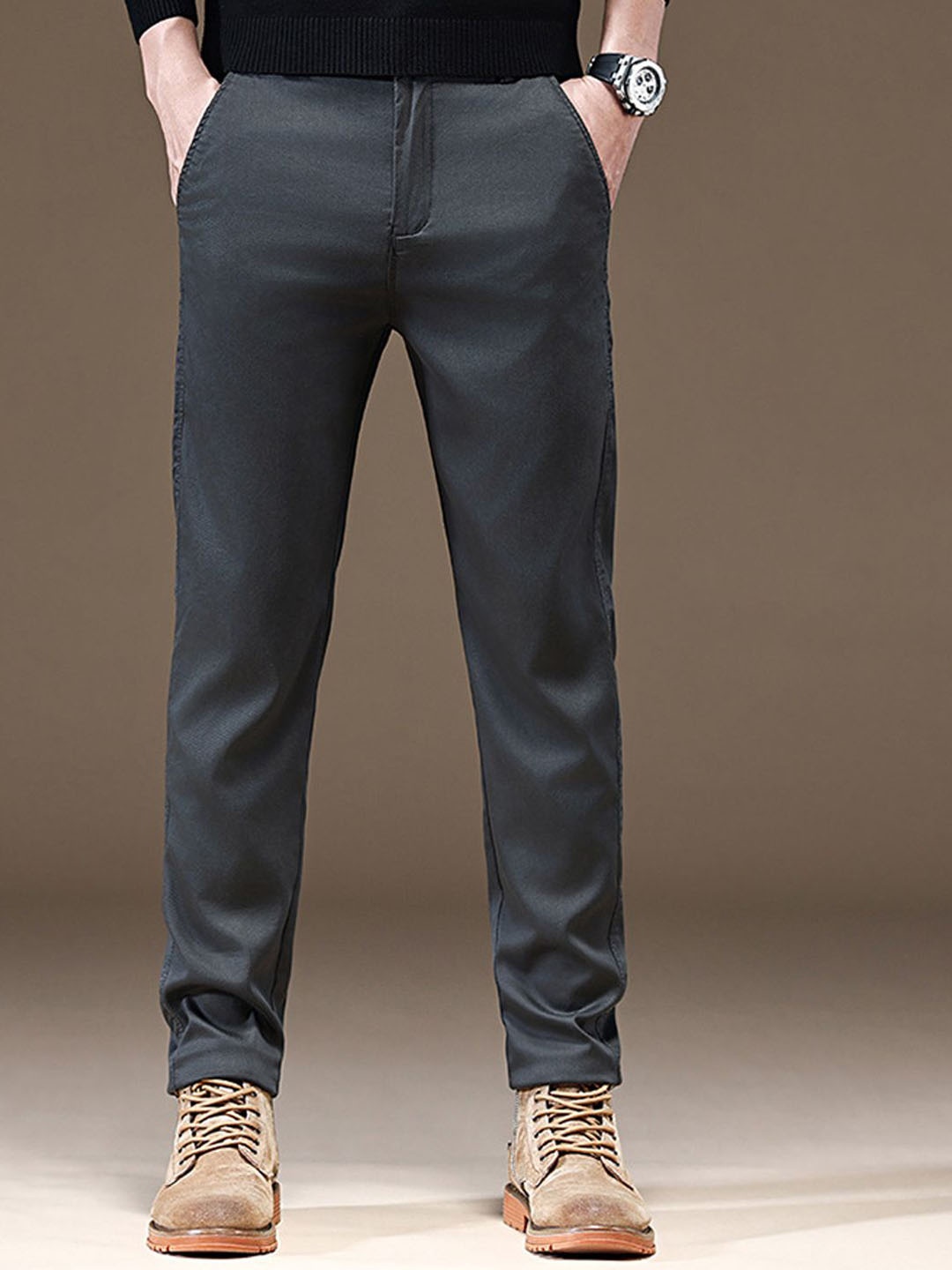 

StyleCast Men Solid Chinos Trouser, Grey