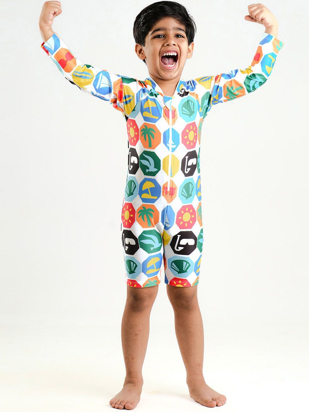 

Somersault Boys Tropical Printed Swim Legsuit, White