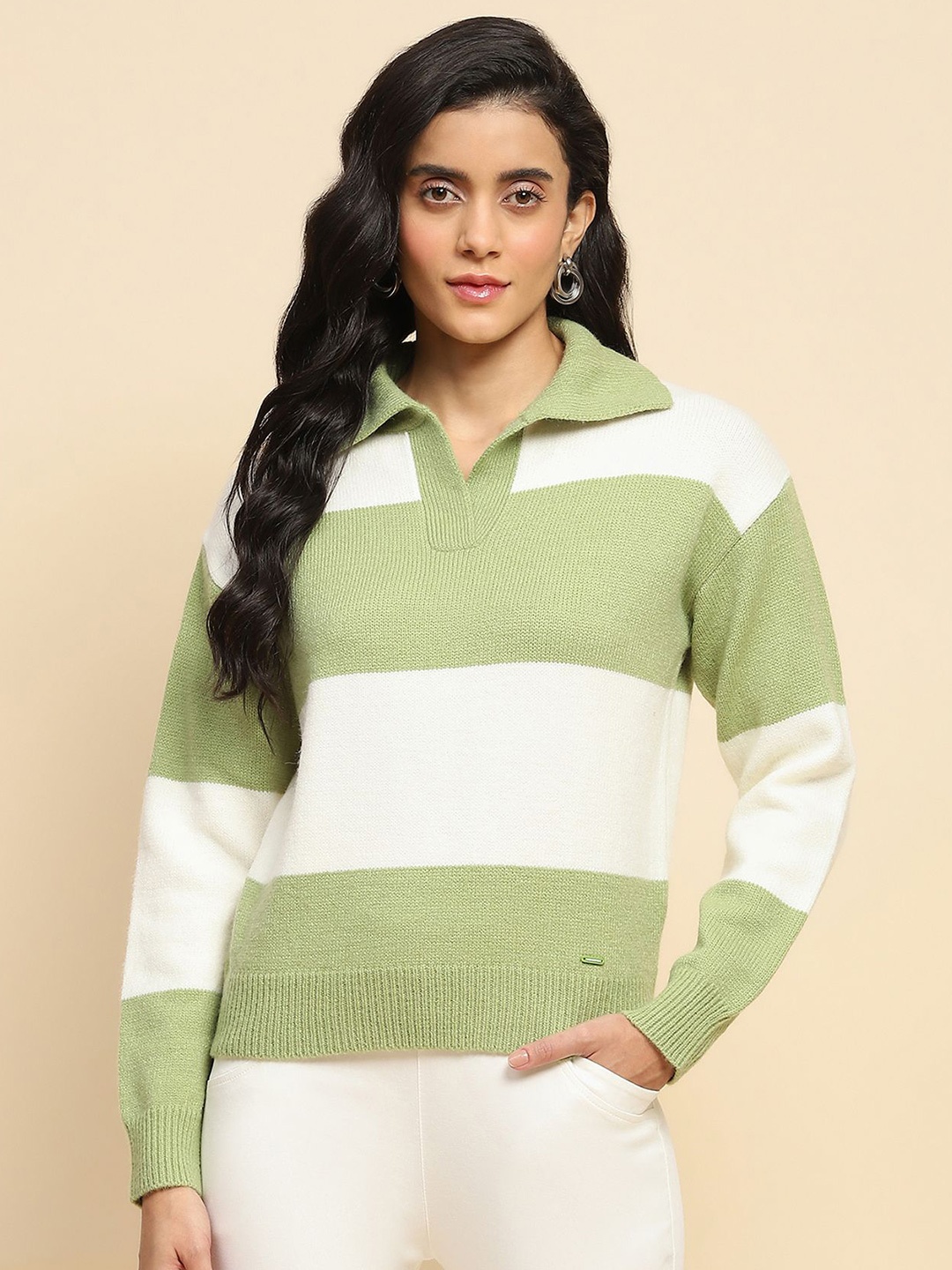 

Global Republic Women Striped Pullover, Green