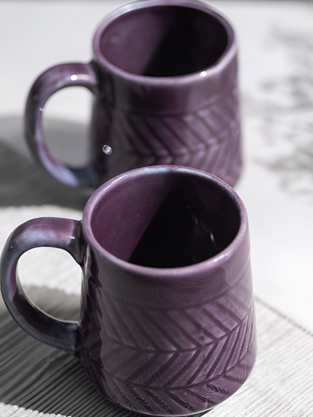 

ARAVALII Purple 2 Pieces Textured Glossy Ceramic Mugs