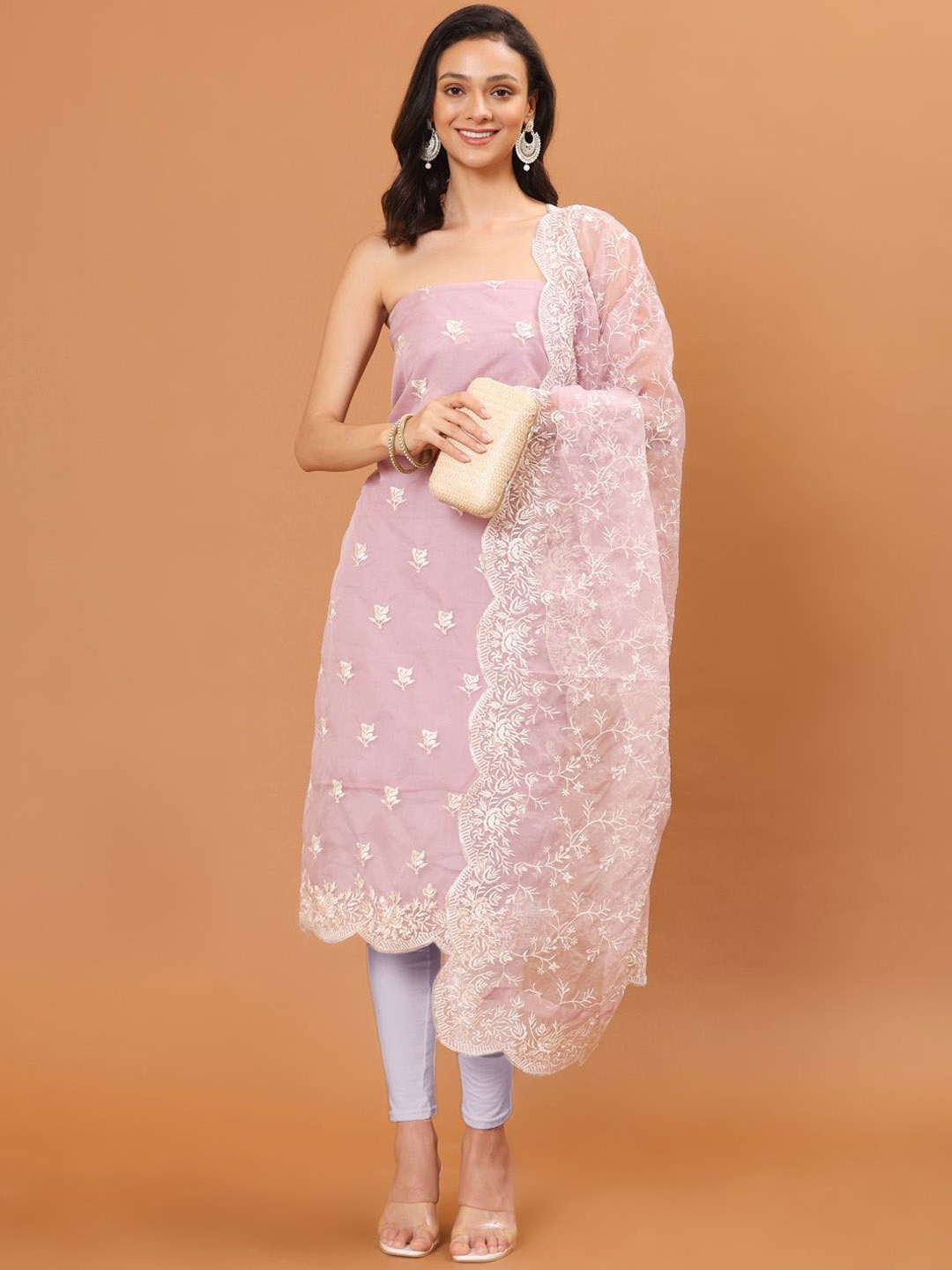 

Meena Bazaar Floral Embroidered Unstitched Dress Material, Mauve