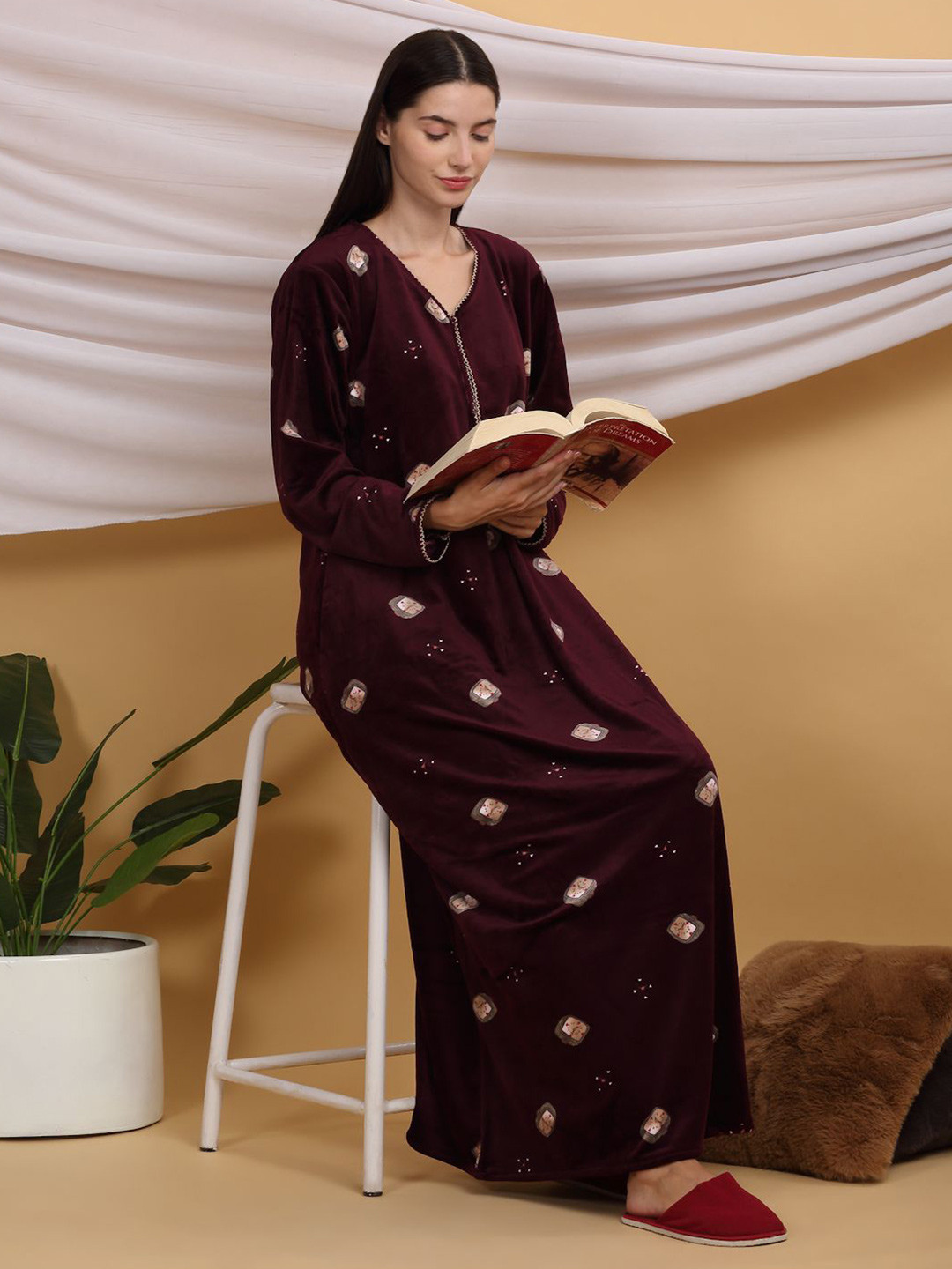 

Sweet Dreams Printed Maxi Nightdress, Maroon