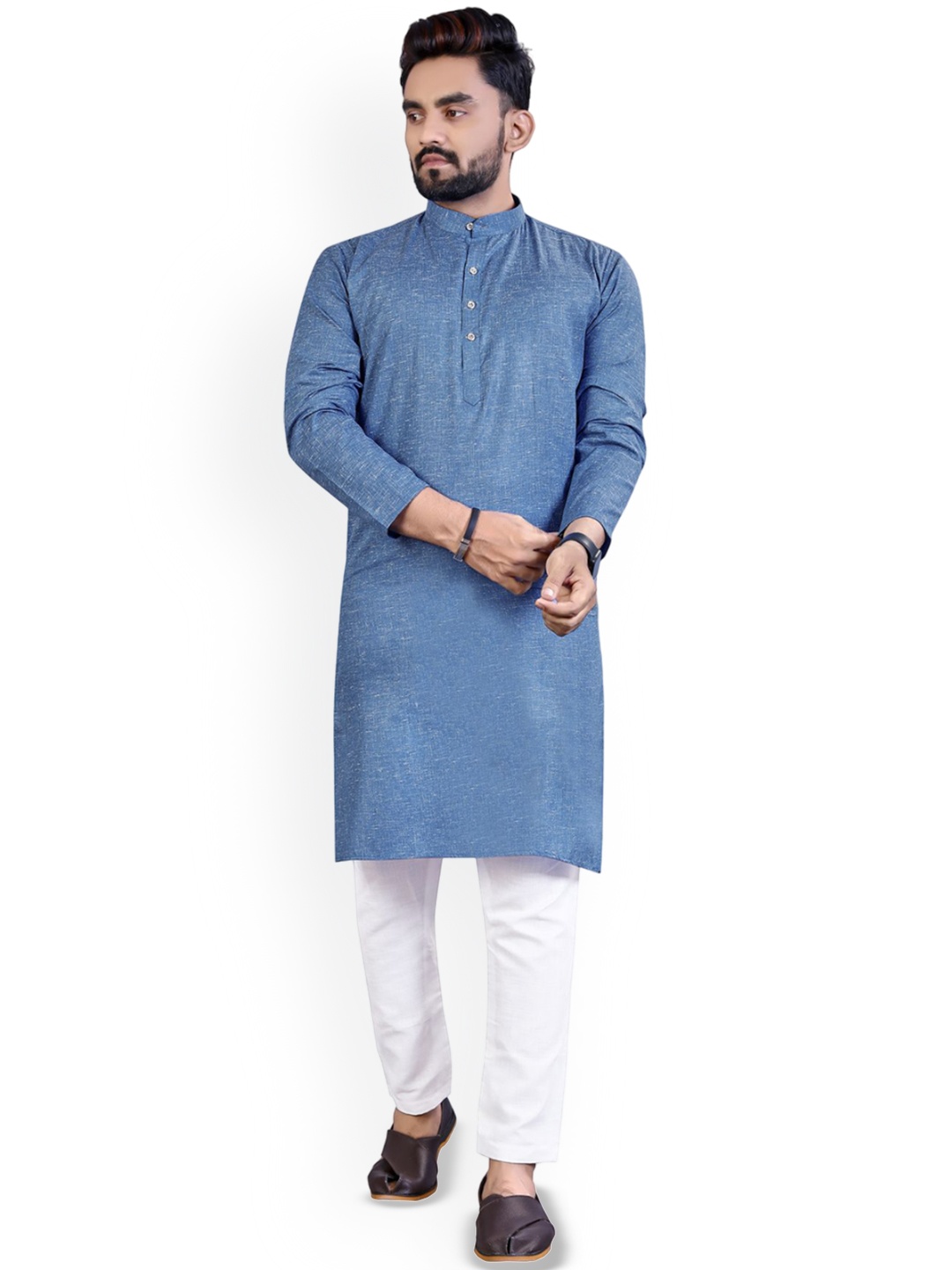 

CHARLOTTE GRACIOUS Mandarin Collar Straight Kurta, Blue