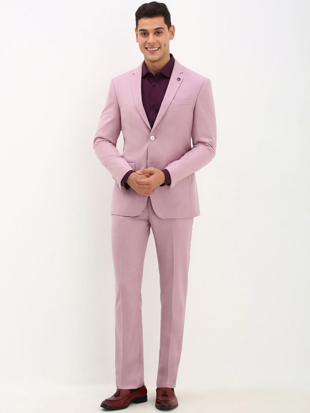 

Allen Solly Men Solid Slim-Fit Single-Breasted Two-Piece Suit, Purple