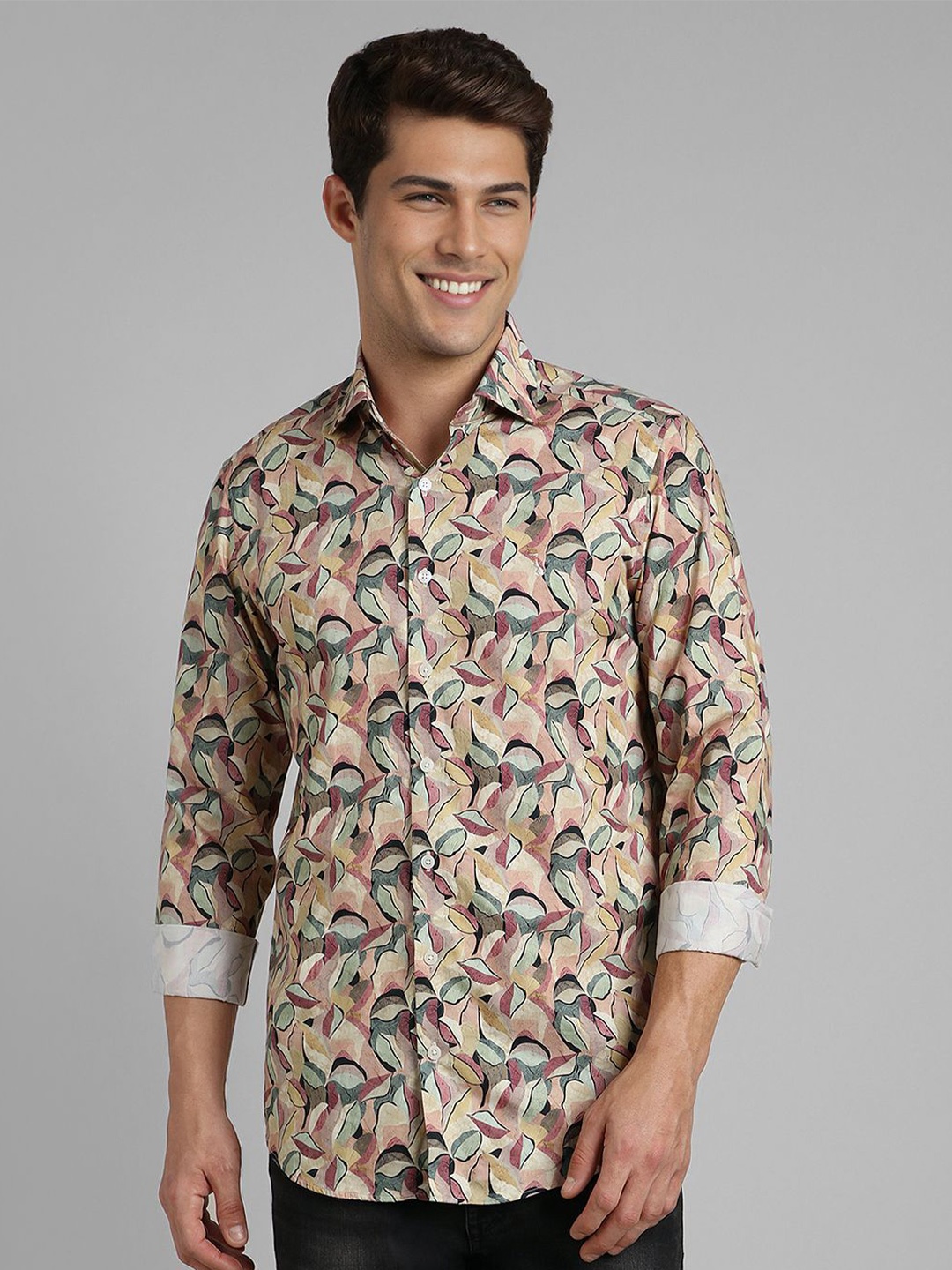 

SIMON CARTER LONDON Men Spread Collar Floral Printed Cotton Slim Fit Casual Shirt, Pink