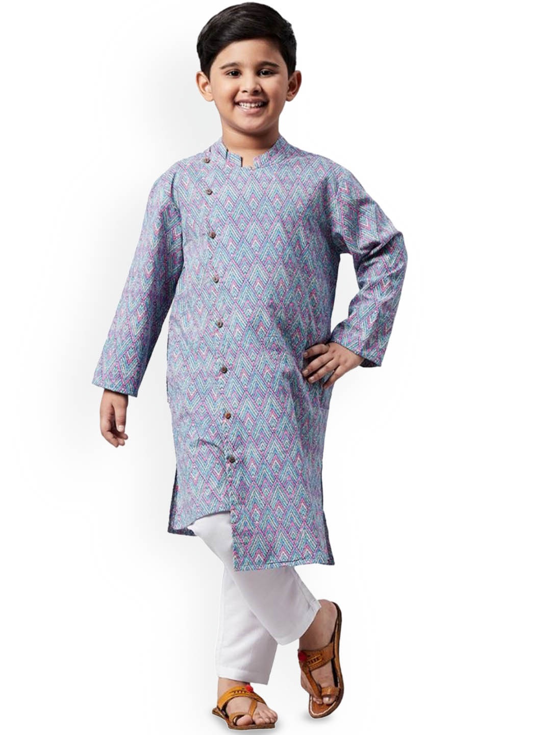 

Stylo Bug Boys Printed Pure Cotton Straight Kurta with Pyjamas, Blue