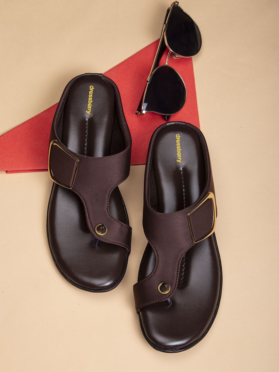 

DressBerry Women One Toe Flats, Brown