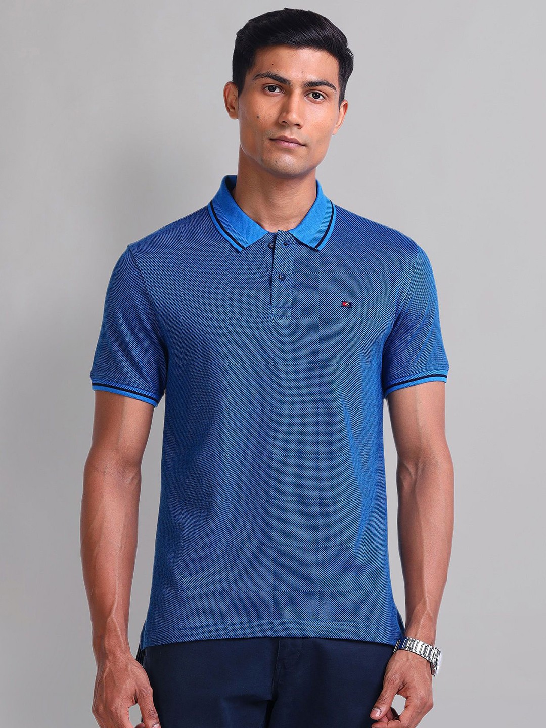 

AD By Arvind Men Solid Polo Collar Cotton Slim Fit T-shirt, Blue