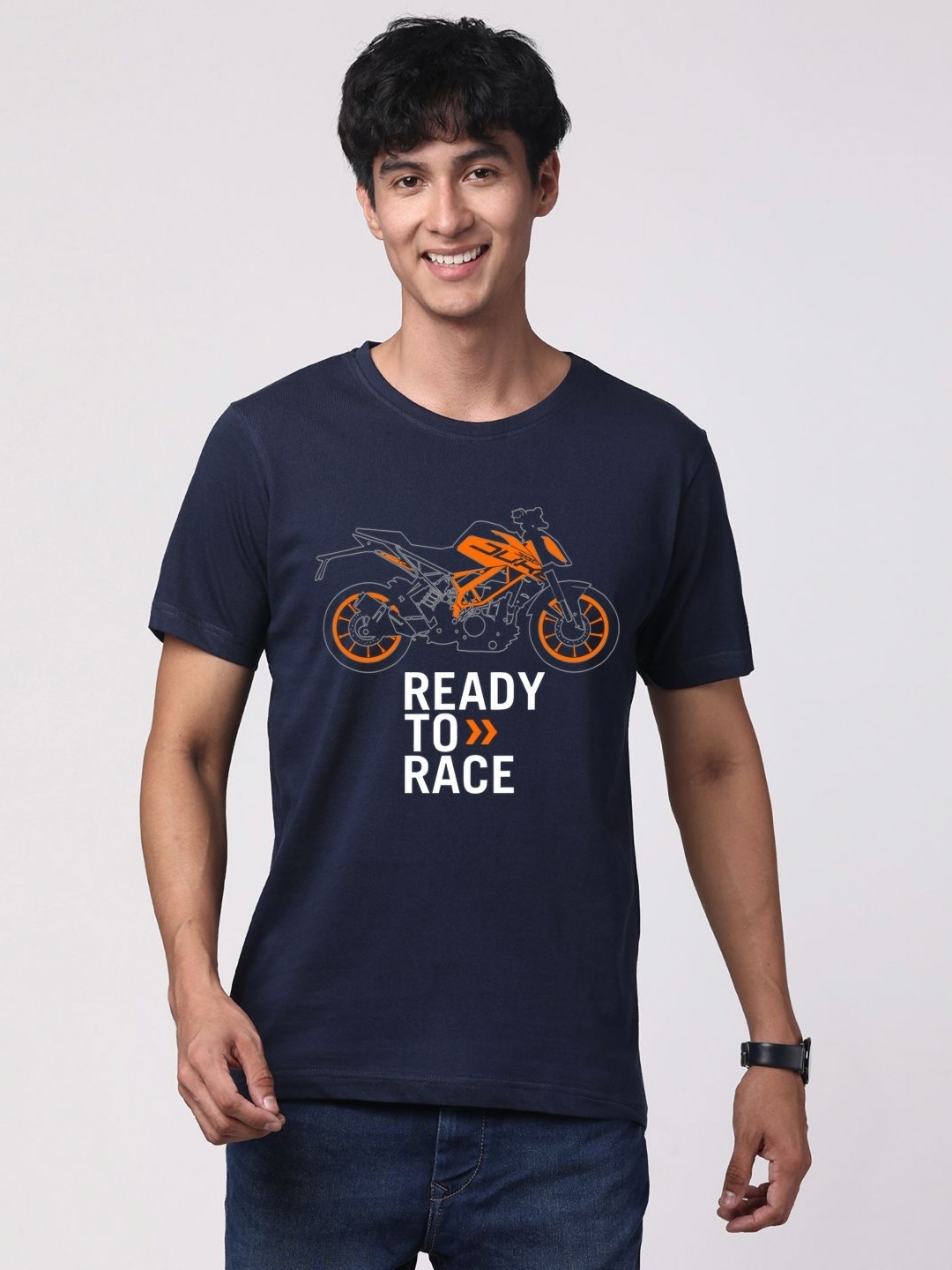 

ADRO Men Graphic Printed Round Neck Cotton T-shirt, Navy blue
