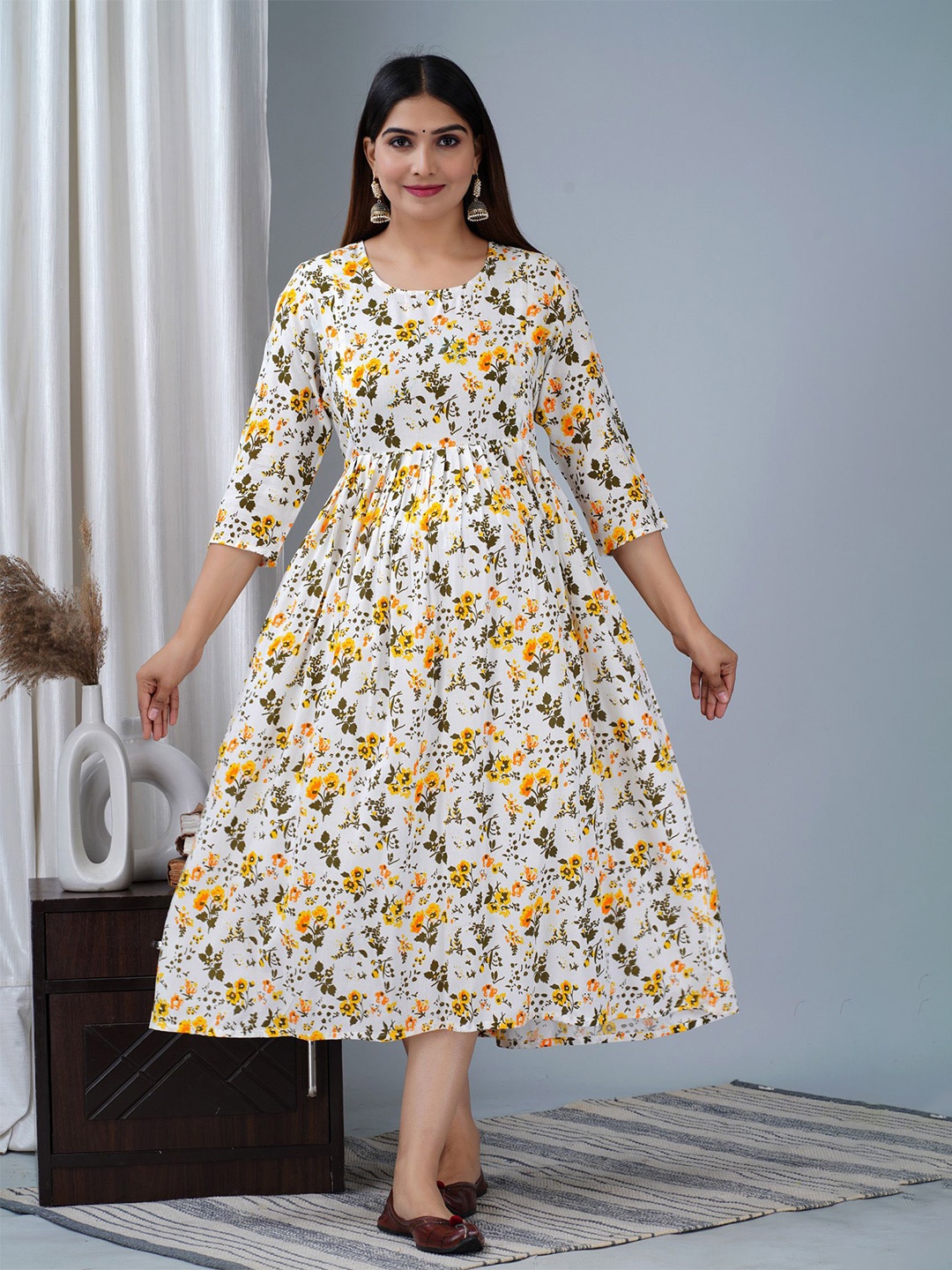 

TANISHA Women Floral Print Maternity Fit & Flare Dress, Mustard