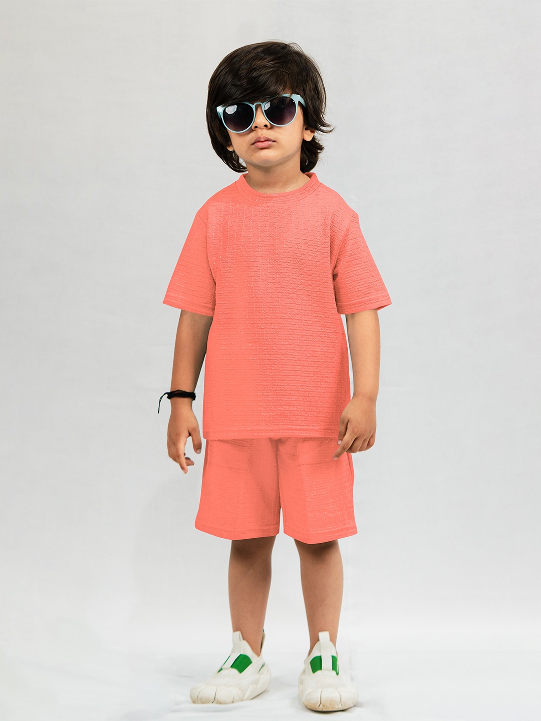 

Emblica Unisex Kids Round Neck T-shirt with Shorts, Peach
