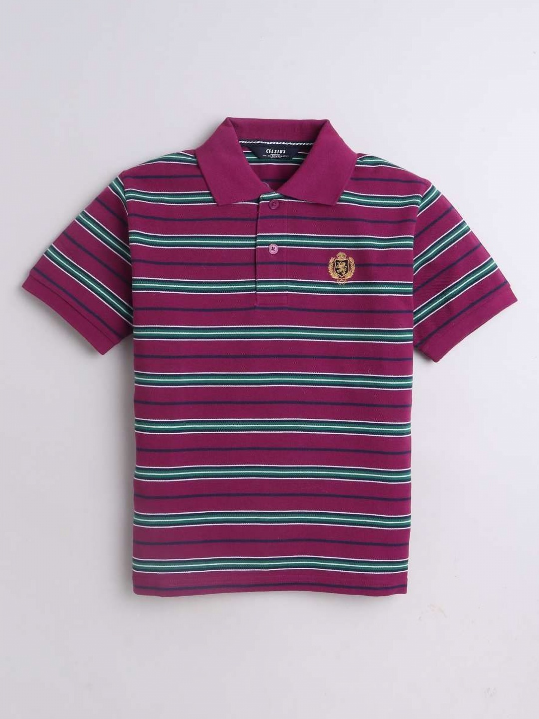 

CELSIUS Unisex Kids Striped Polo Collar Cotton T-shirt, Purple