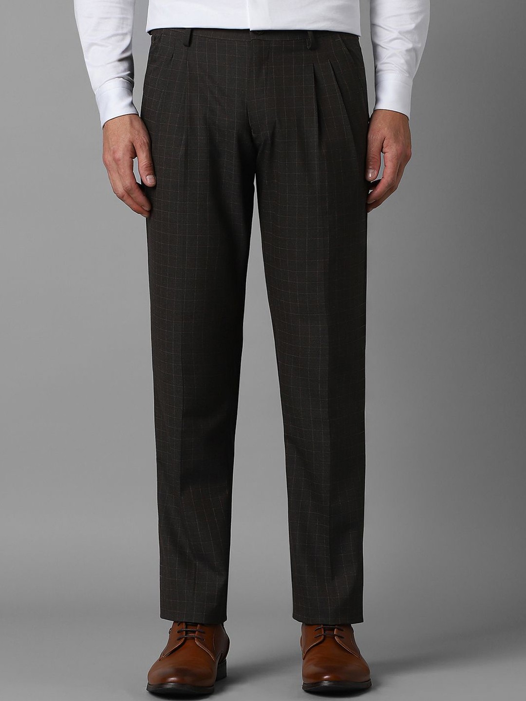 

Louis Philippe Men Checked Regular Fit Formal Trousers, Brown