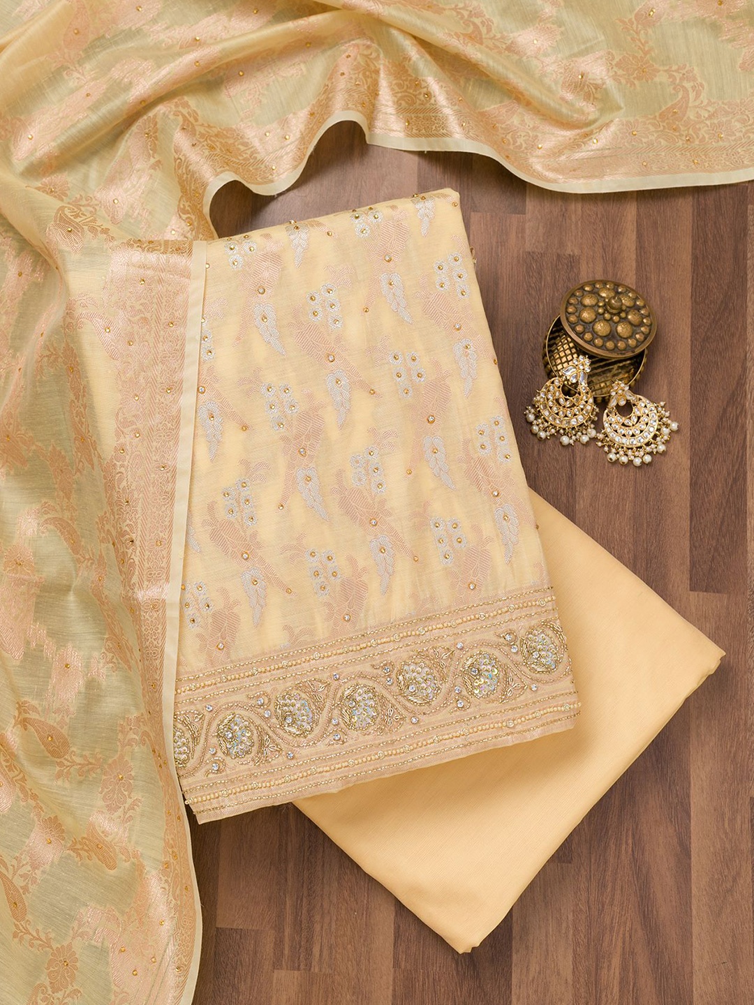 

Koskii Zari Embroidered Unstitched Dress Material, Yellow