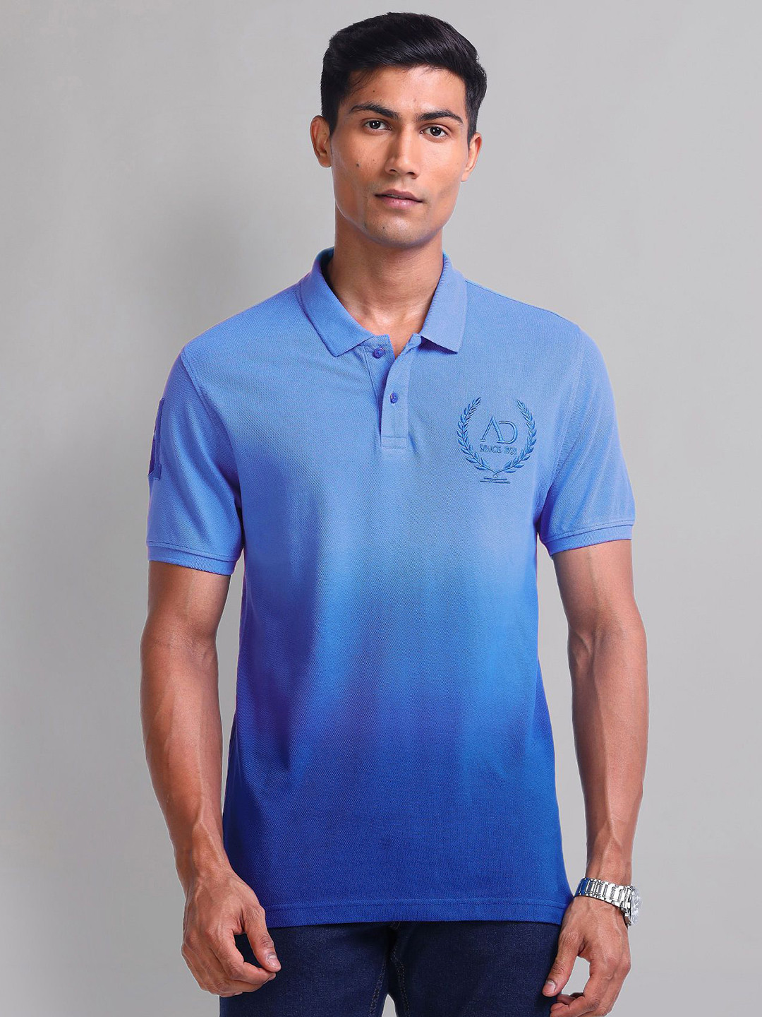 

AD By Arvind Men Solid Polo Collar Cotton Slim Fit T-shirt, Blue