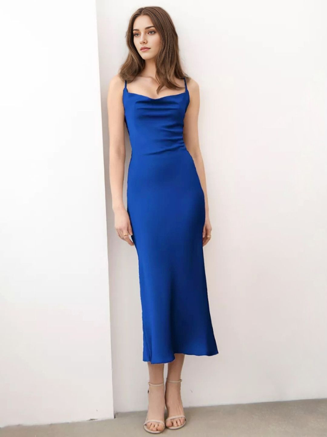 

KPOP Solid Bodycon Midi Dress, Navy blue