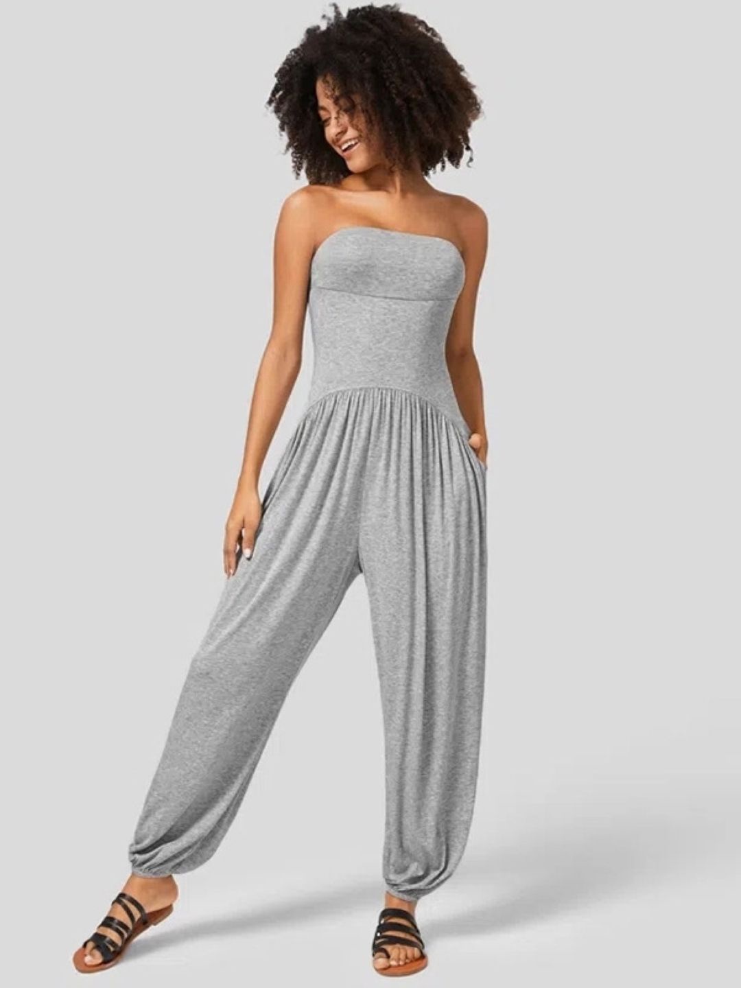 

KPOP Strapless Basic Jumpsuit, Grey