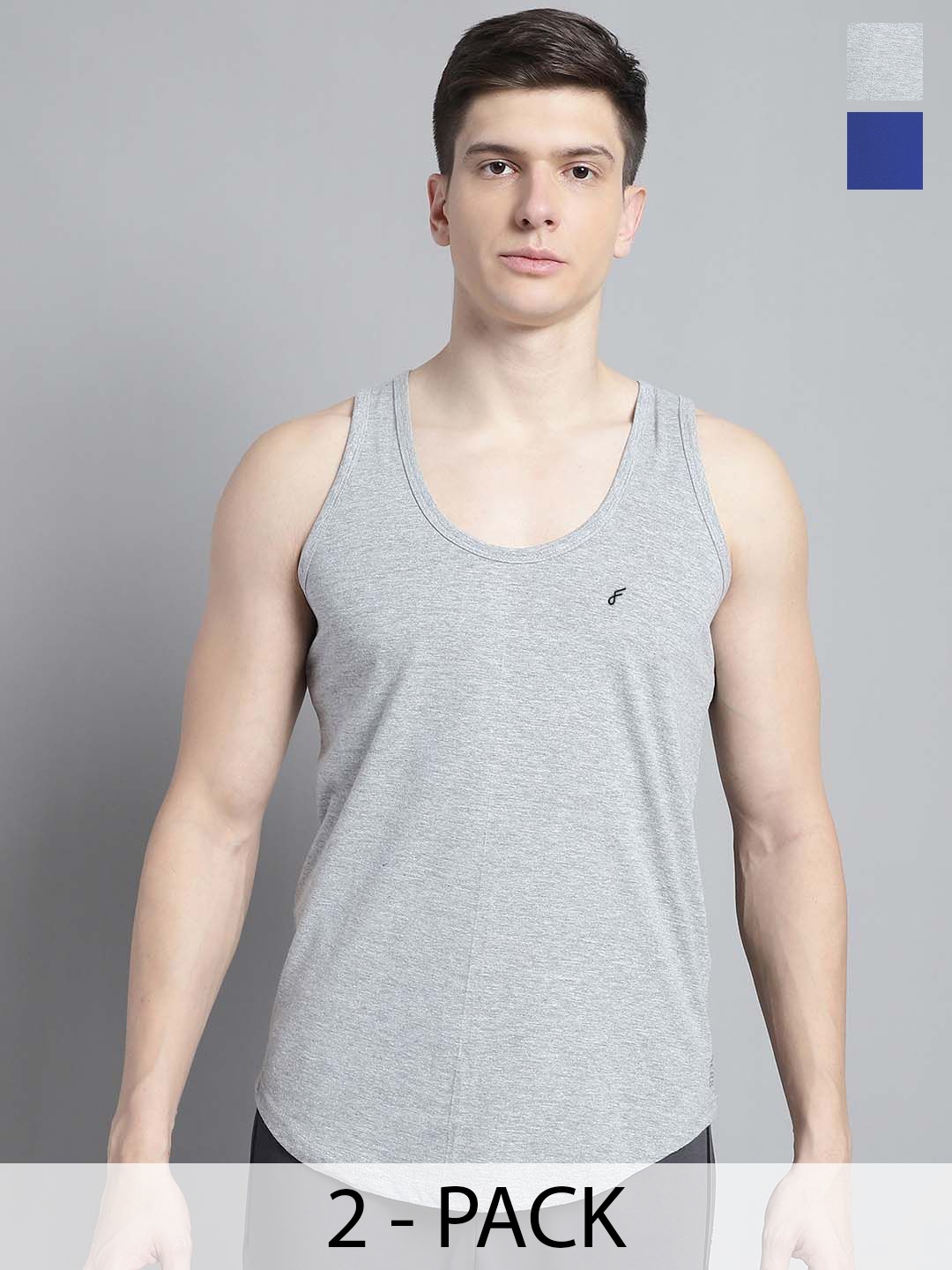 

FBAR Pack Of 2 Men Solid Anti-Bacterial Innerwear Gym Vest, Grey