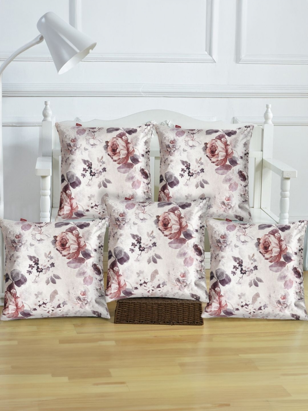 

Tesmare Brown 5 Pieces Checked Square Cushion Covers, Off white