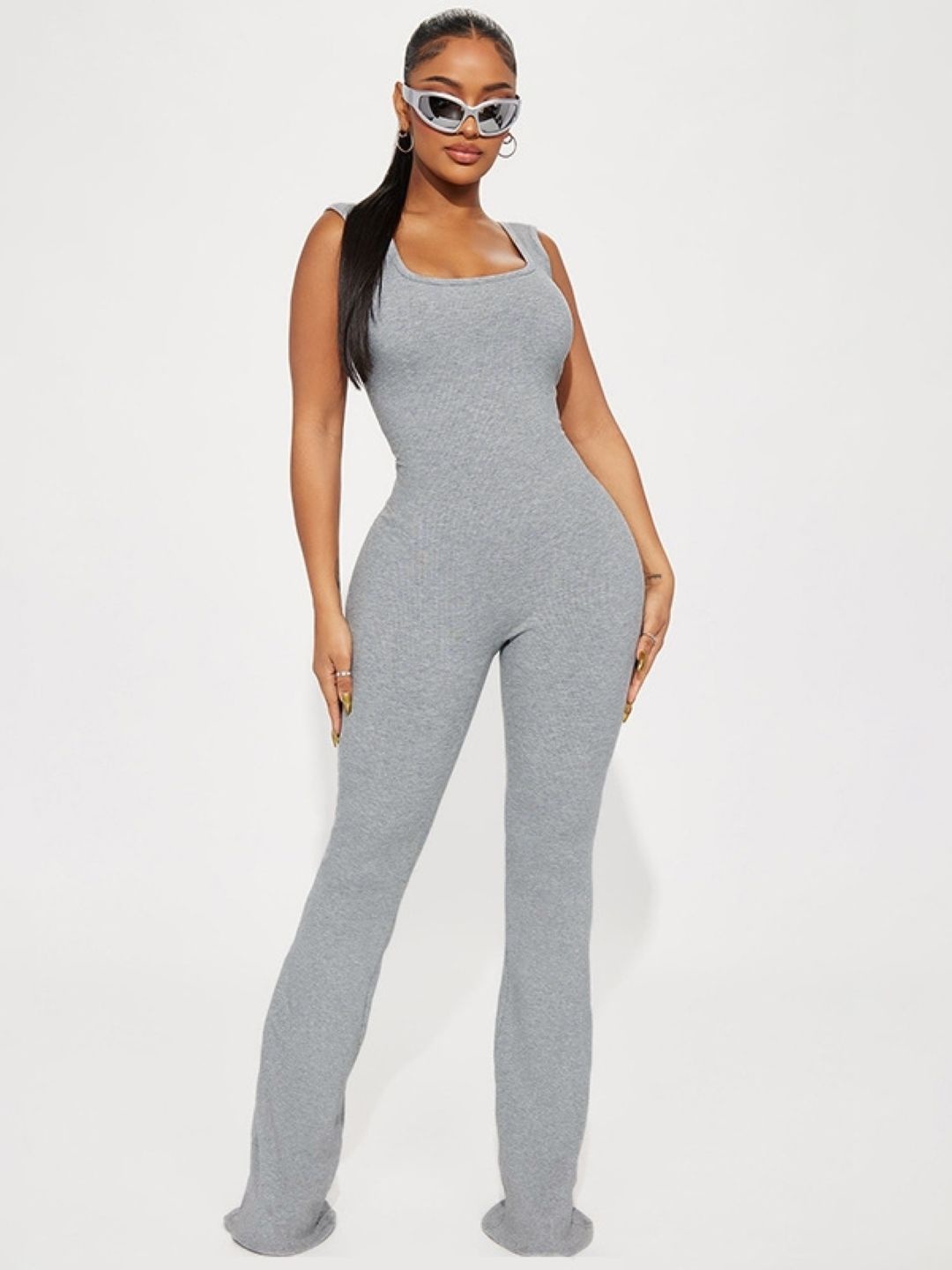

KPOP Shoulder Straps Basic Jumpsuit, Grey