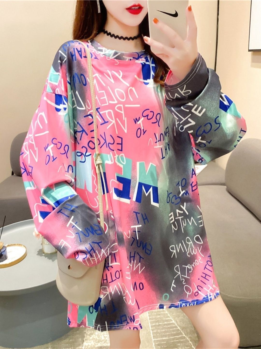 

KPOP Women Typography Printed Round Neck Top, Pink