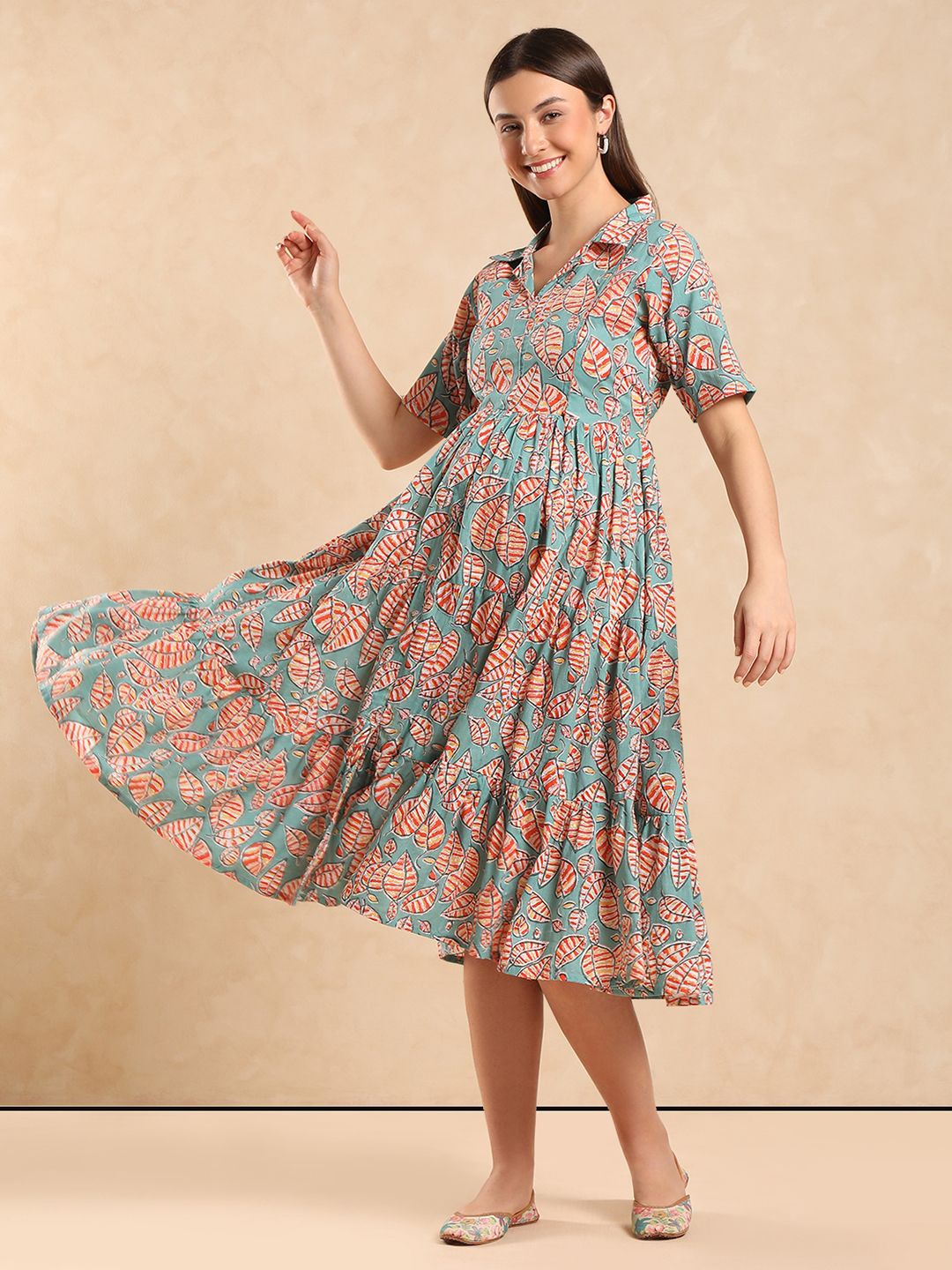 

Aanyor Floral Print Maternity Shirt Dress, Green