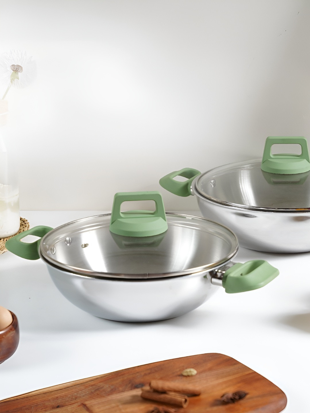 

Kreme 2 Pieces Green Stainless Steel Tryply Kadhai