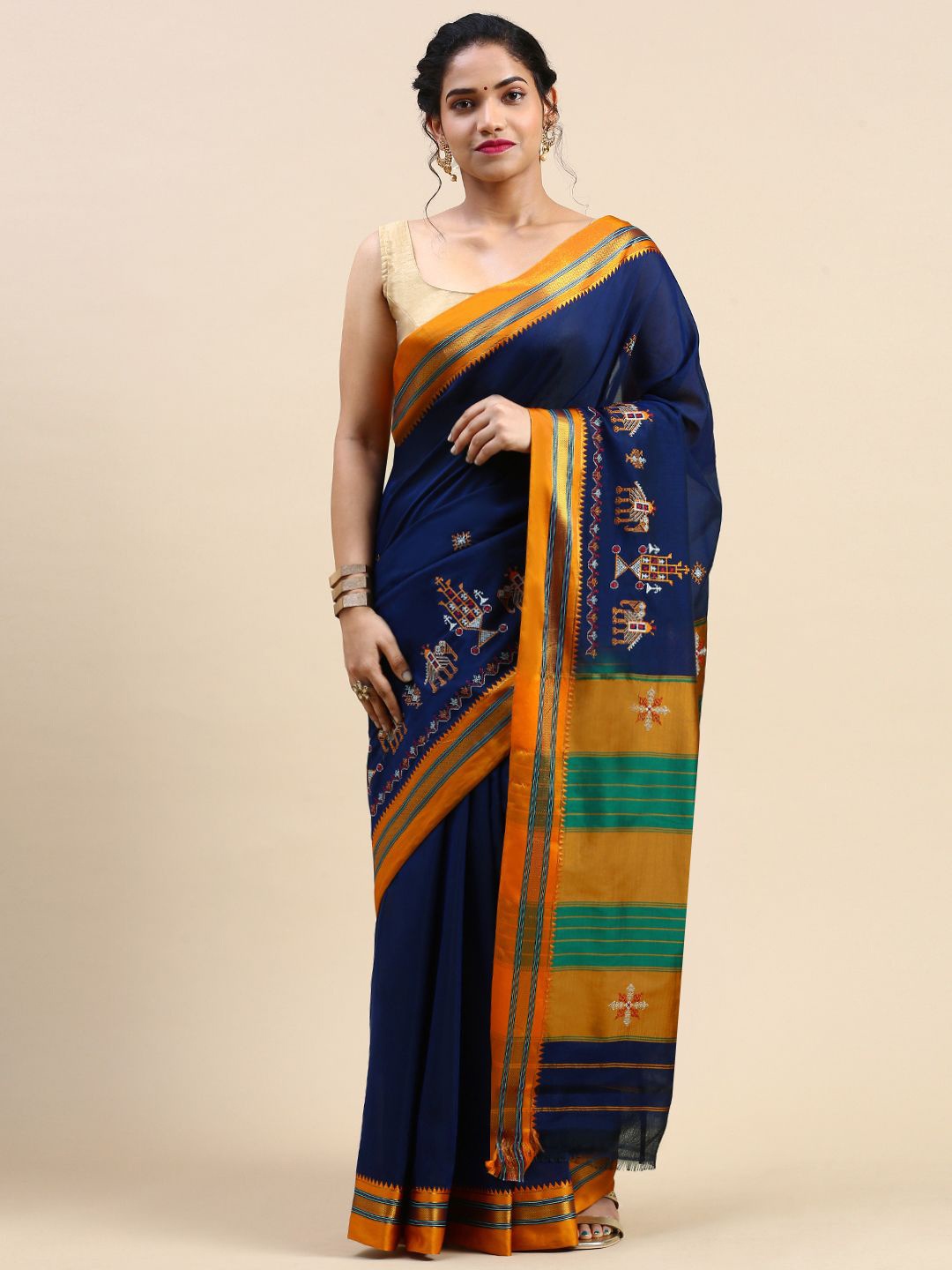 

ITARA Woven Design Ethnic Motifs Ilkal Saree, Orange
