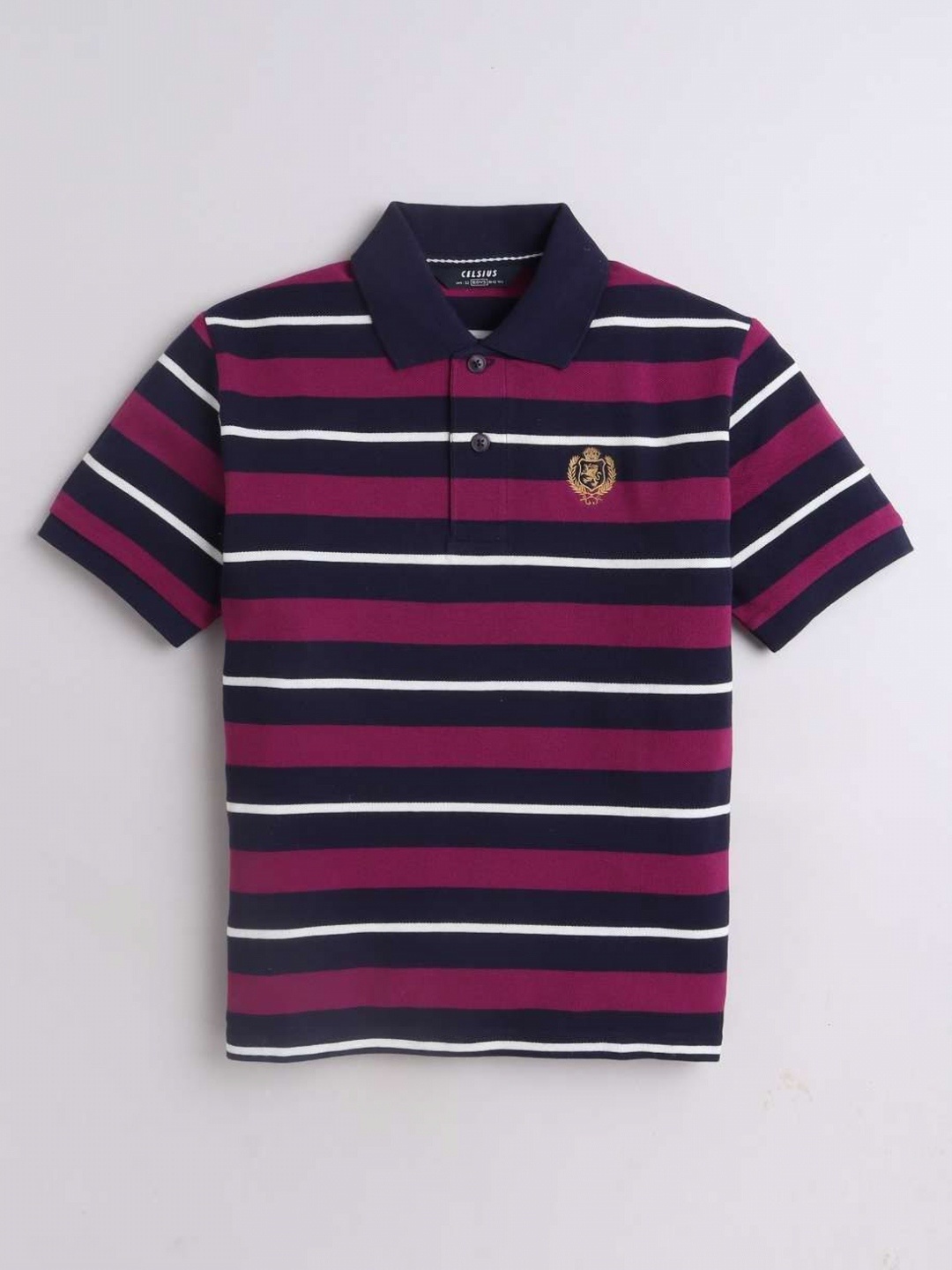 

CELSIUS Unisex Kids Striped Polo Collar Cotton T-shirt, Maroon