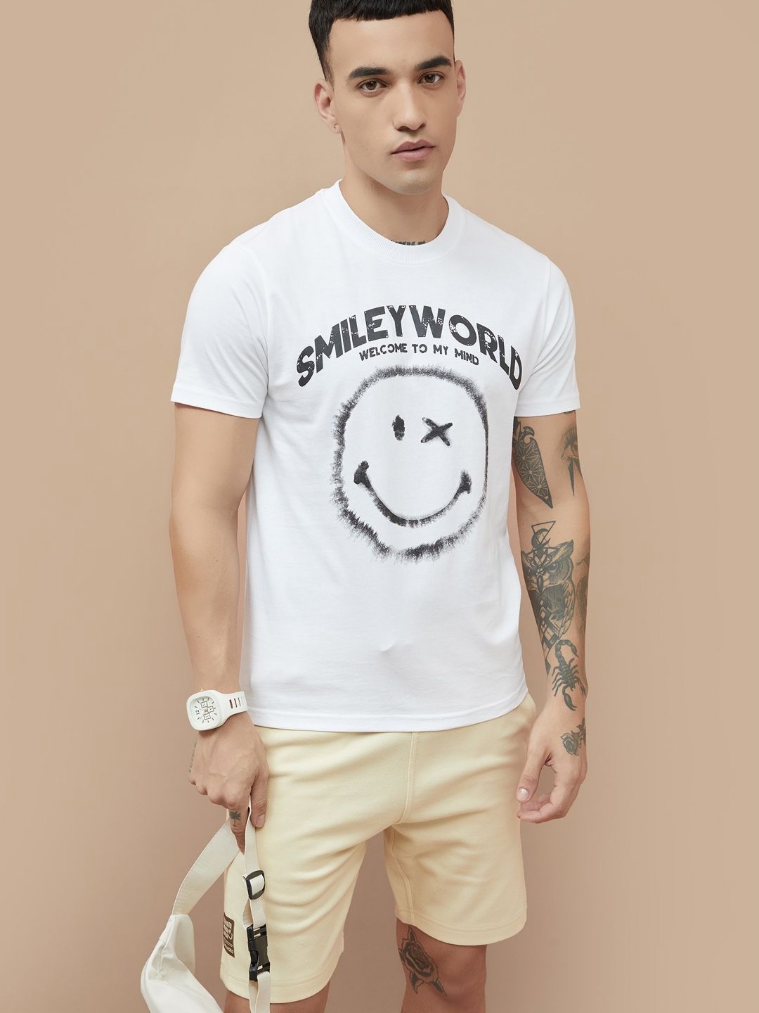 

SmileyWorld Men Typography Printed Round Neck Cotton T-shirt, White