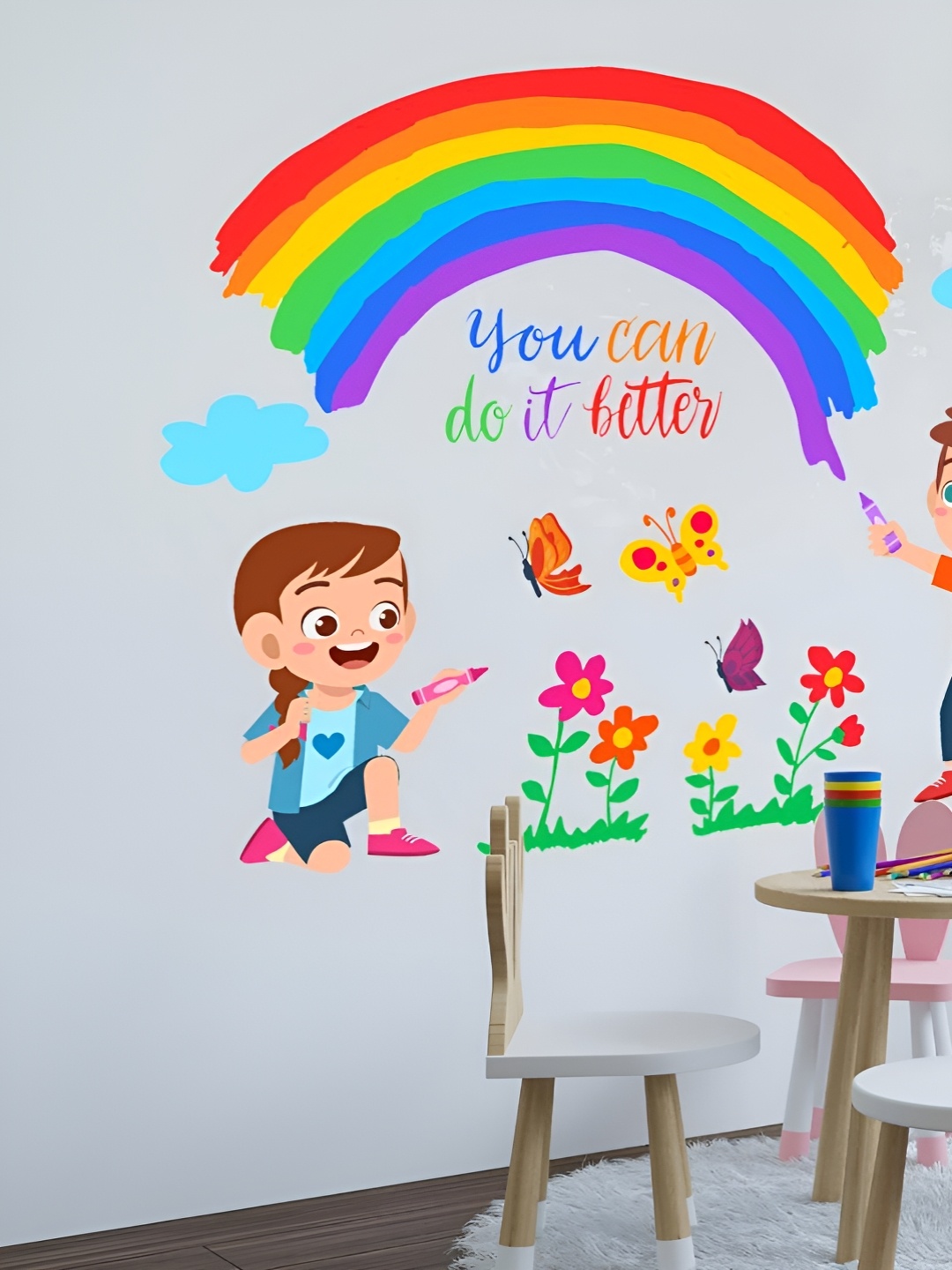 

CVANU Red & Blue Printed Self-Adhesive Wall Sticker