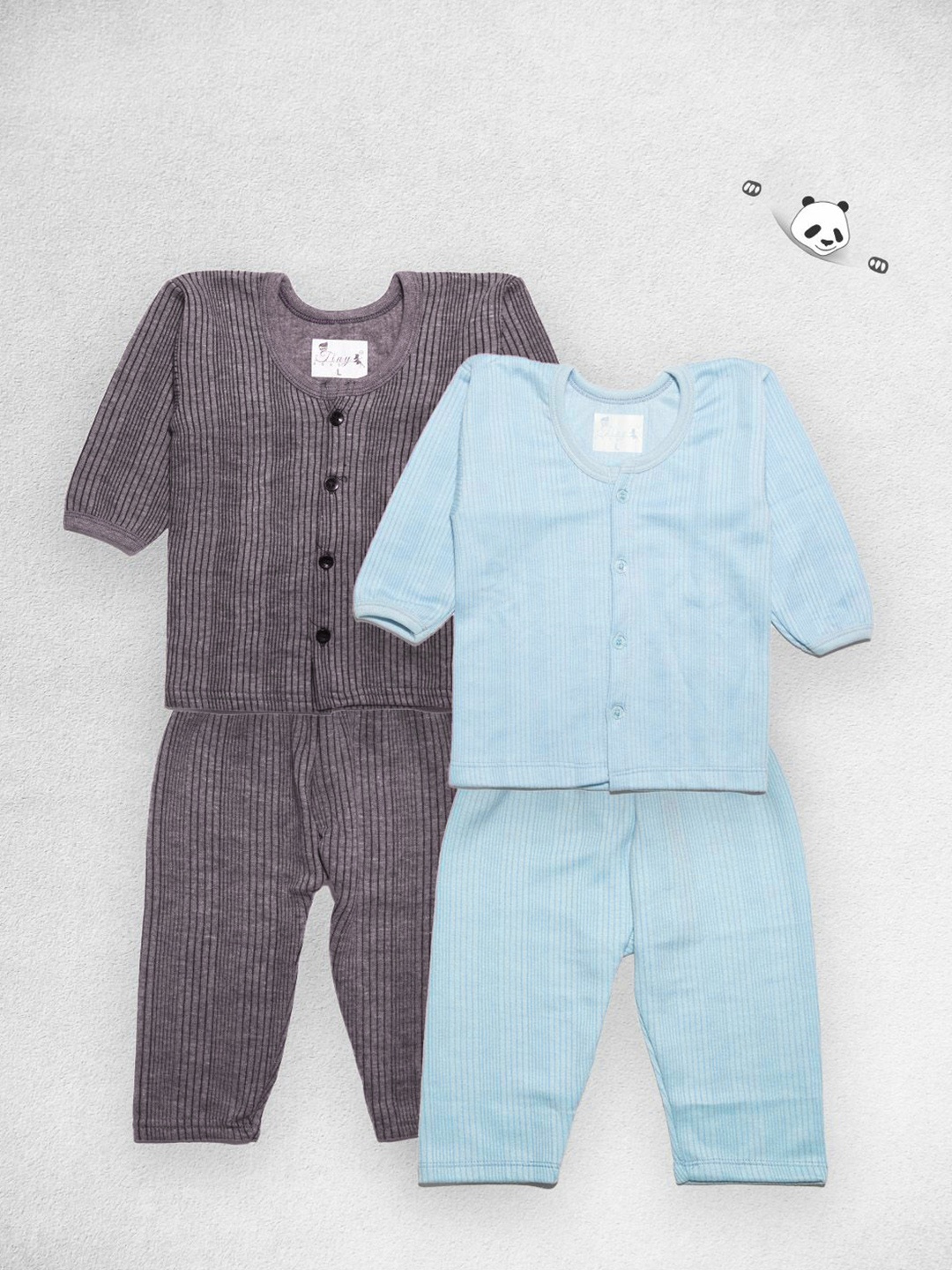 

Tiny Bugs Infants Pack Of 2 Striped Thermal Set, Blue