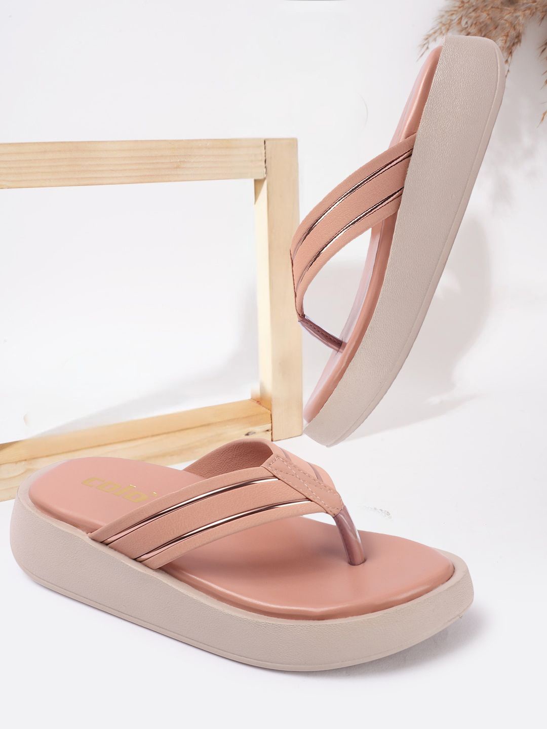 

Colo Solid Open Toe Platform Sandals, Peach