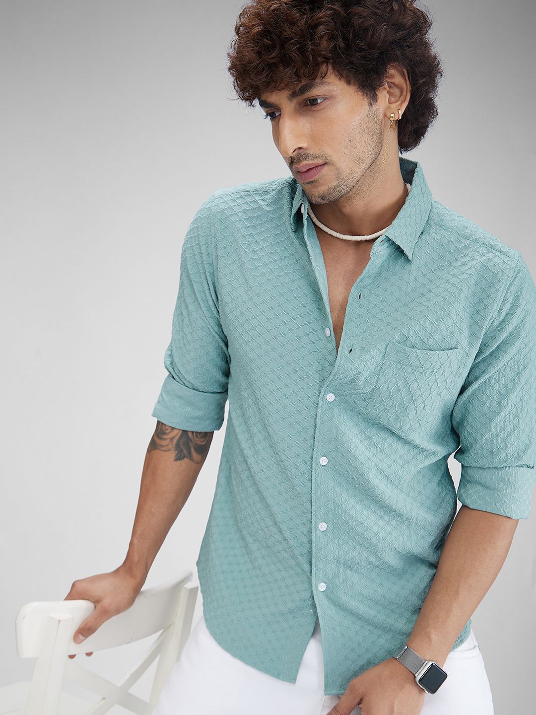 

VASTRADO Men Classic Spread Collar Solid Slim Fit Casual Shirt, Green