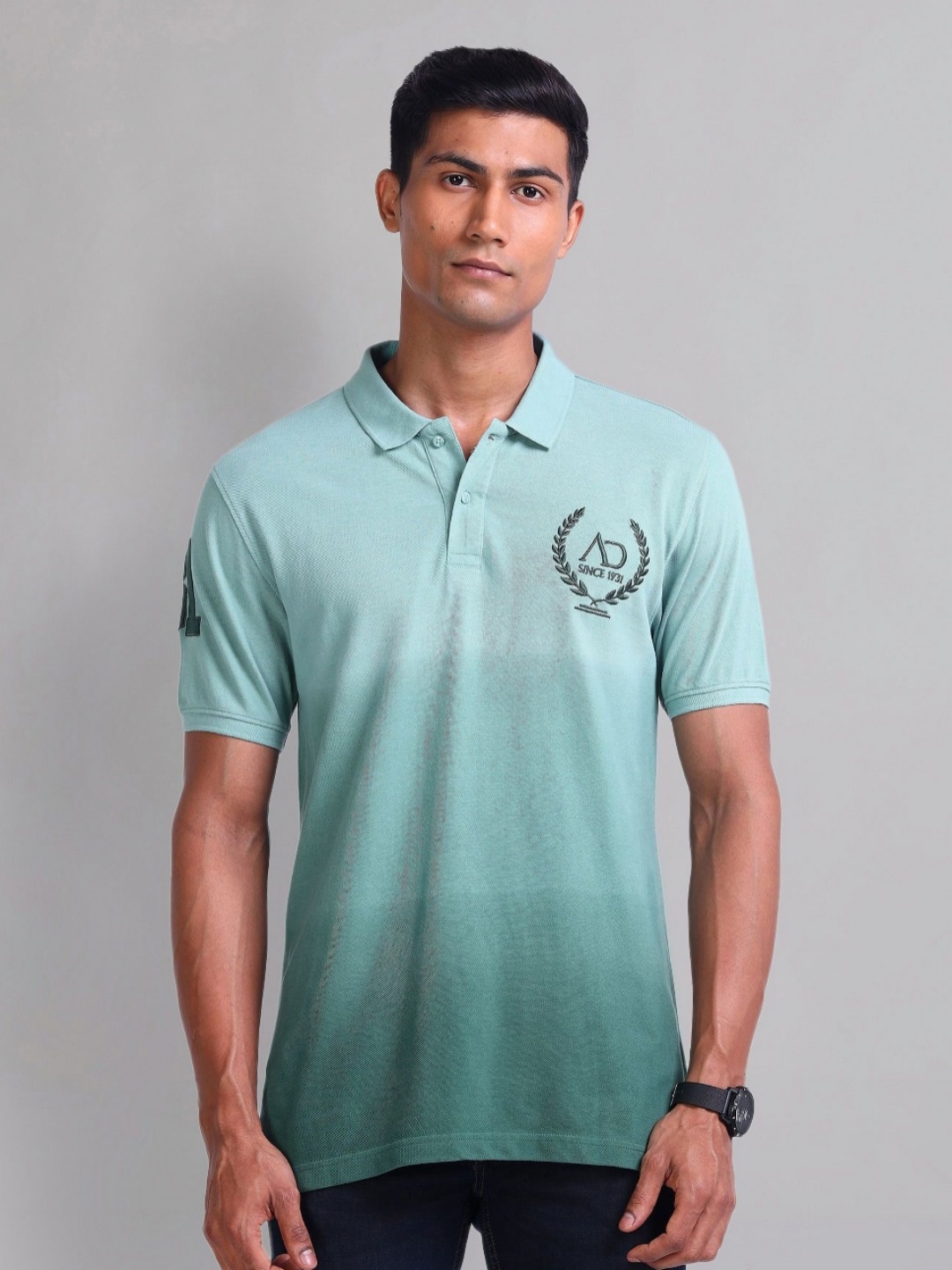 

AD By Arvind Men Colourblocked Polo Collar Cotton Slim Fit T-shirt, Green