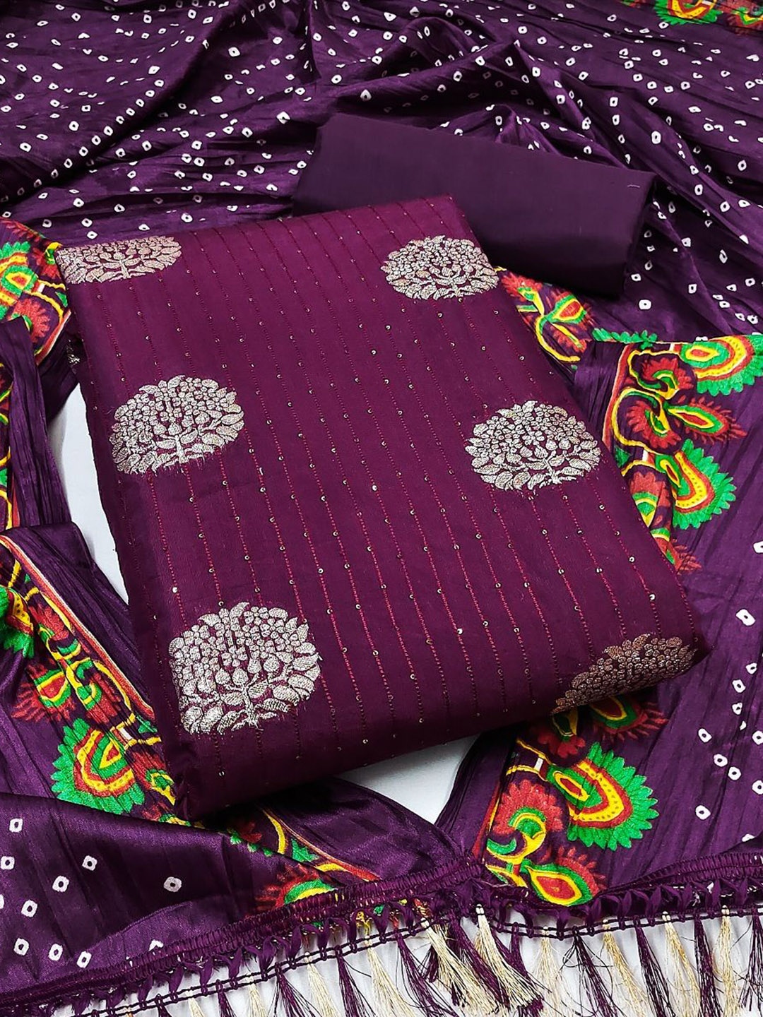 

Aika Floral Embellished Zari Pure Silk Jacquard Unstitched Dress Material, Purple