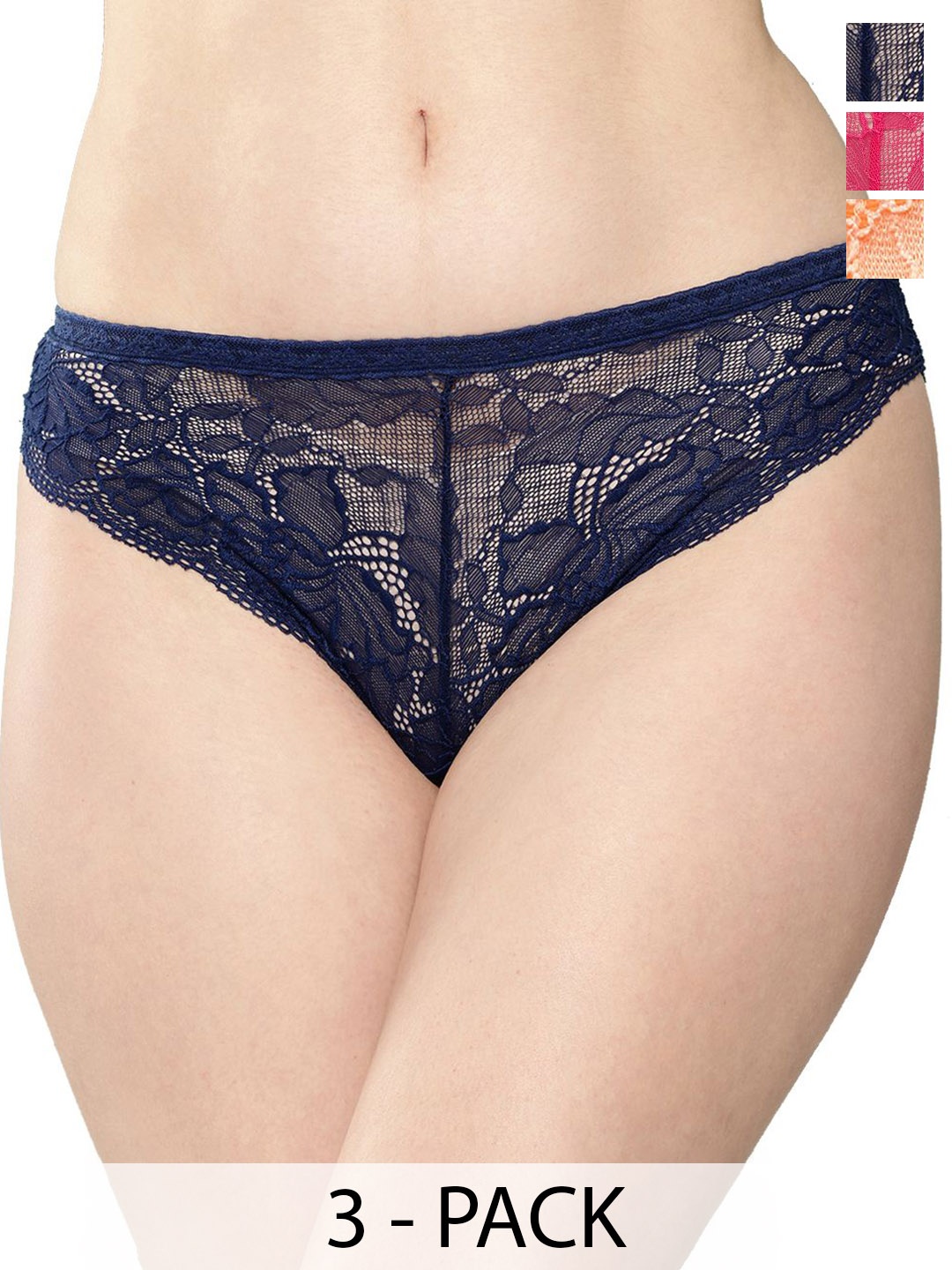 

Leading Lady Pack Of 2 Self Design Laced Bikini BriefsPN-1027-NB-MZ-2, Navy blue