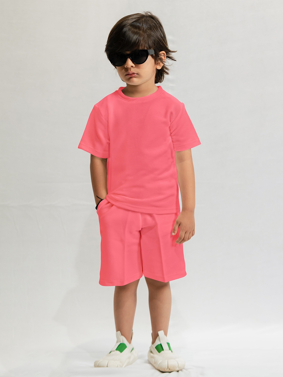 

Emblica Unisex Kids Round Neck T-shirt with Shorts, Peach