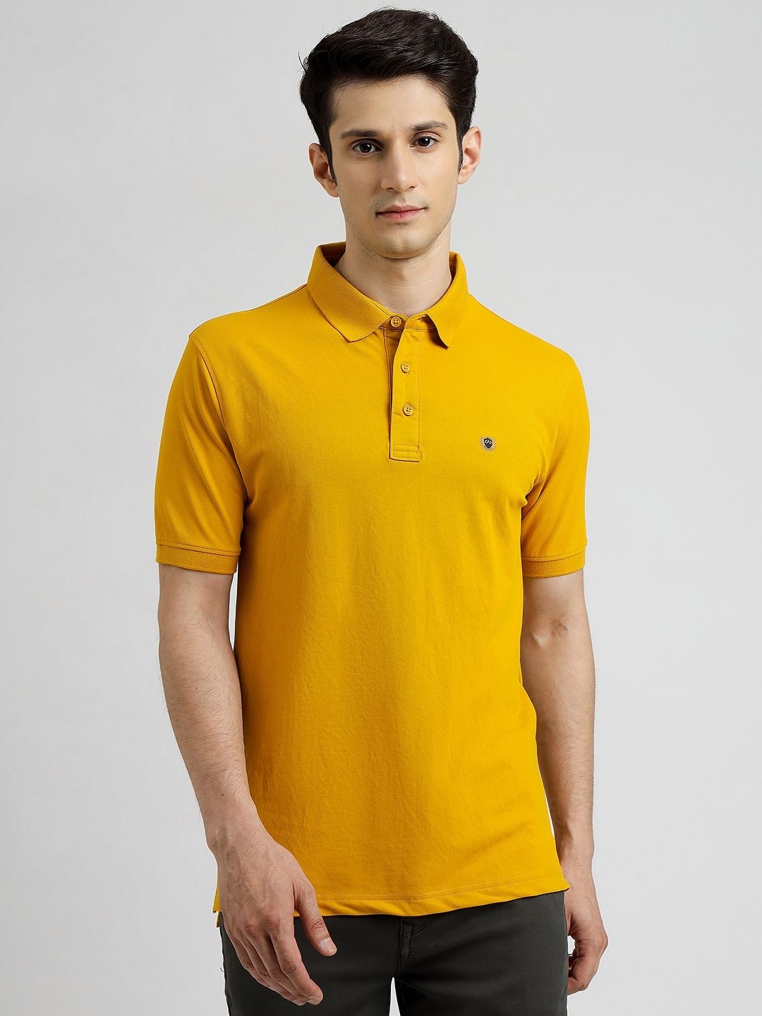 

JADE BLUE Men Solid Polo Collar Cotton Slim Fit T-shirt, Yellow